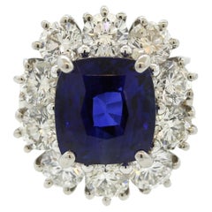 Platinring mit blauem Saphir und Diamant, AGL-zertifiziert