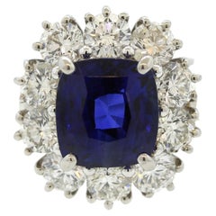 Fine Blue Sapphire Diamond Platinum Ring, AGL Certified