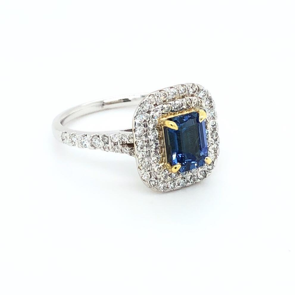 Women's Fine Blue Sapphire and Diamond Ring 18 Karat Gold