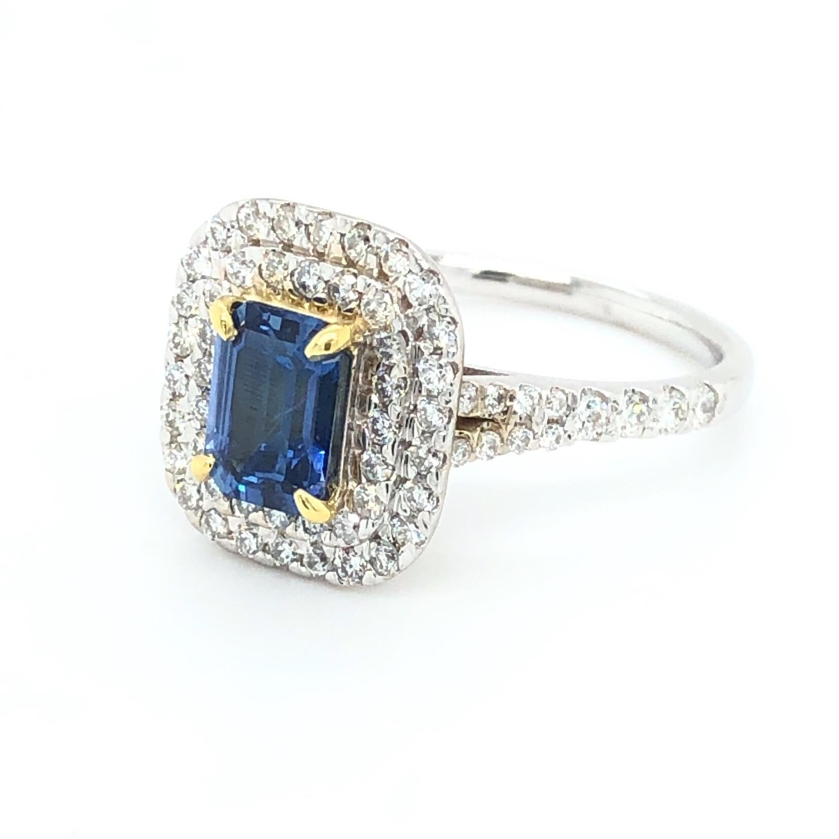 Fine Blue Sapphire and Diamond Ring 18 Karat Gold 1
