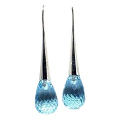 Fine Blue Topaz Briolette 14 Karat 14.85 Carat Earrings Certified