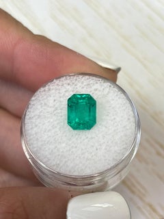 Fine Bluish Green 2.73 Carat Emerald Cut Colombian Emerald Gem - May Birthstone