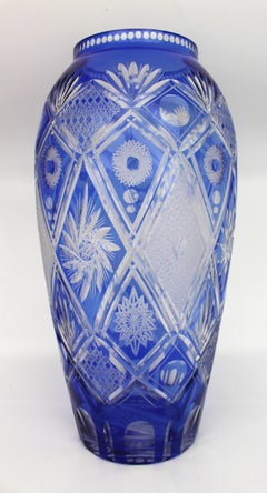 Fine Bohemian Blue Overlay Crystal Baluster Vase