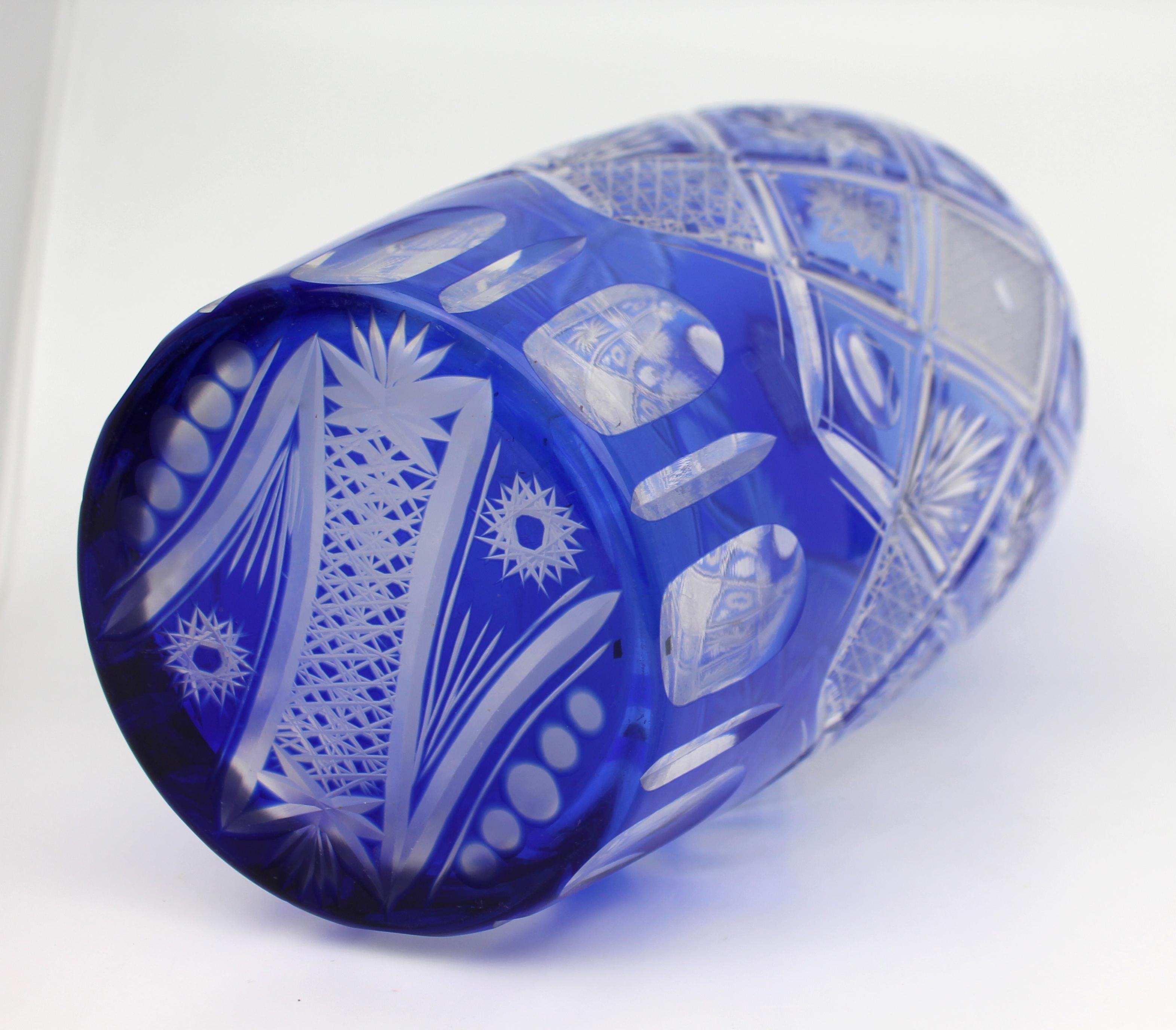 Fine Bohemian Blue Overlay Crystal Baluster Vase 1
