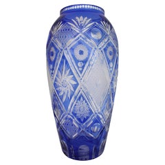 Fine Bohemian Blue Overlay Crystal Baluster Vase