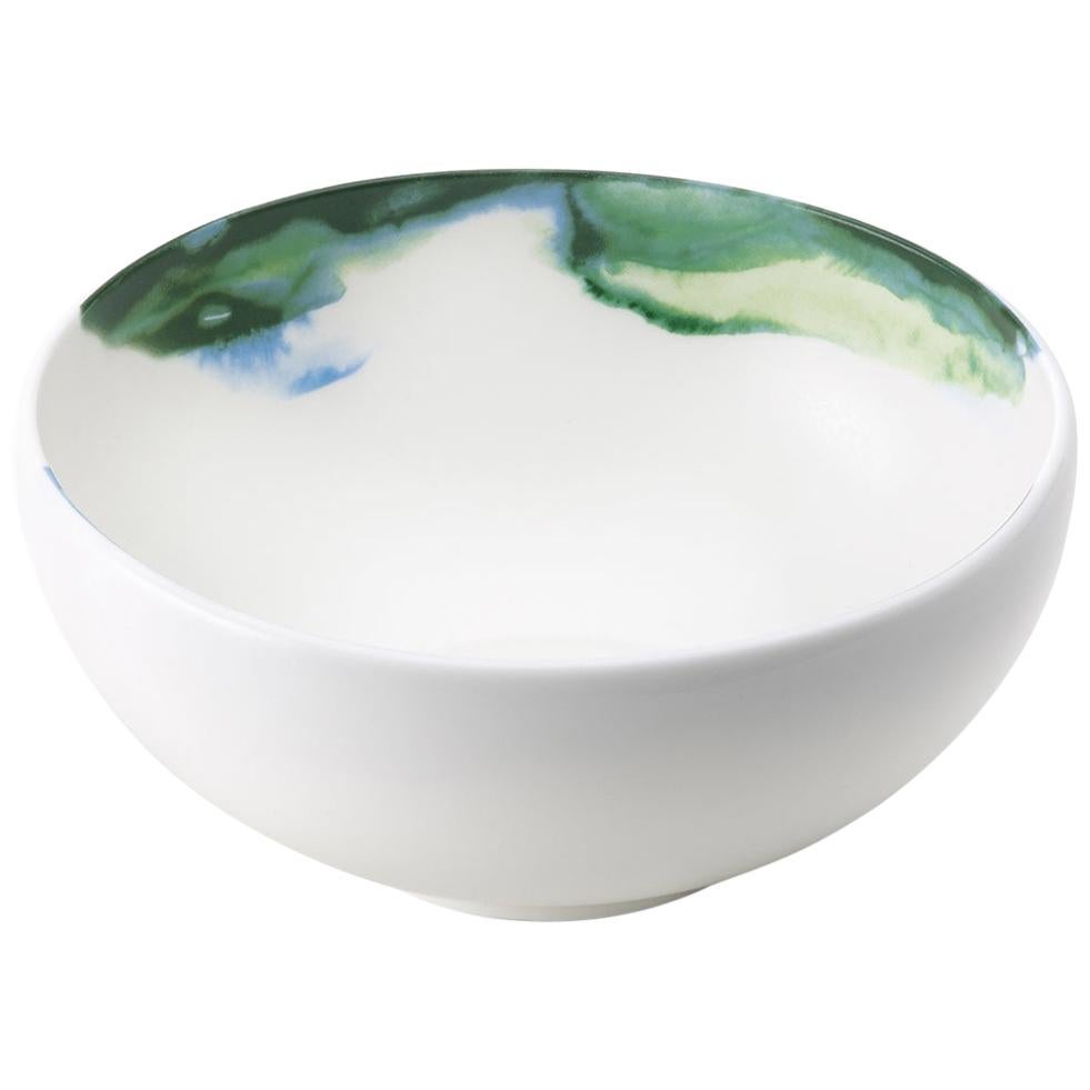 Fine Bone China Bowl with Organic Shapes and Delicate Green Colors