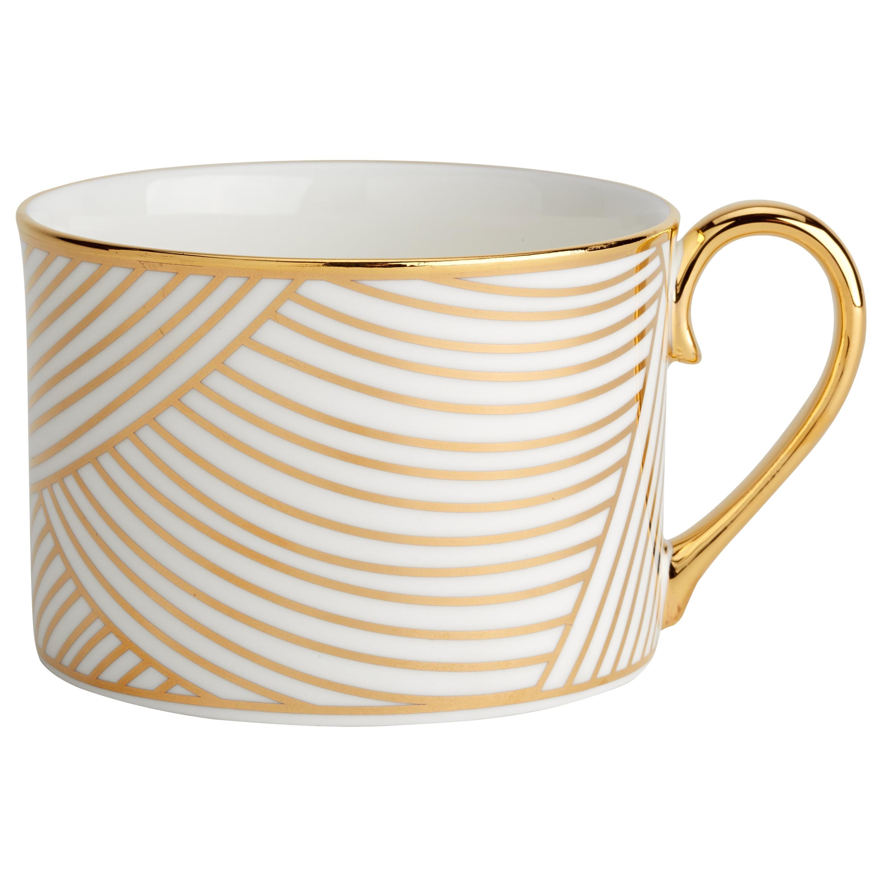Fine Bone China Coffee Cup with 22-Carat Gold and Black Decals For Sale