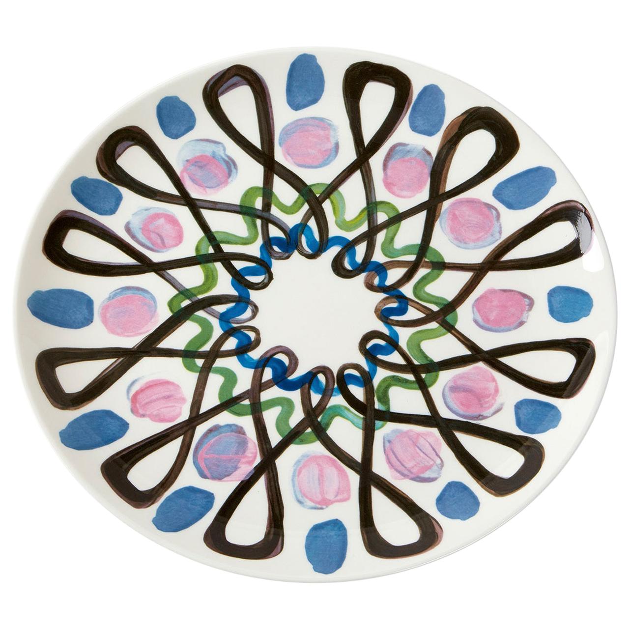 Fine Bone China Dinner Plate with Sculptural Pink Swirl Design For Sale