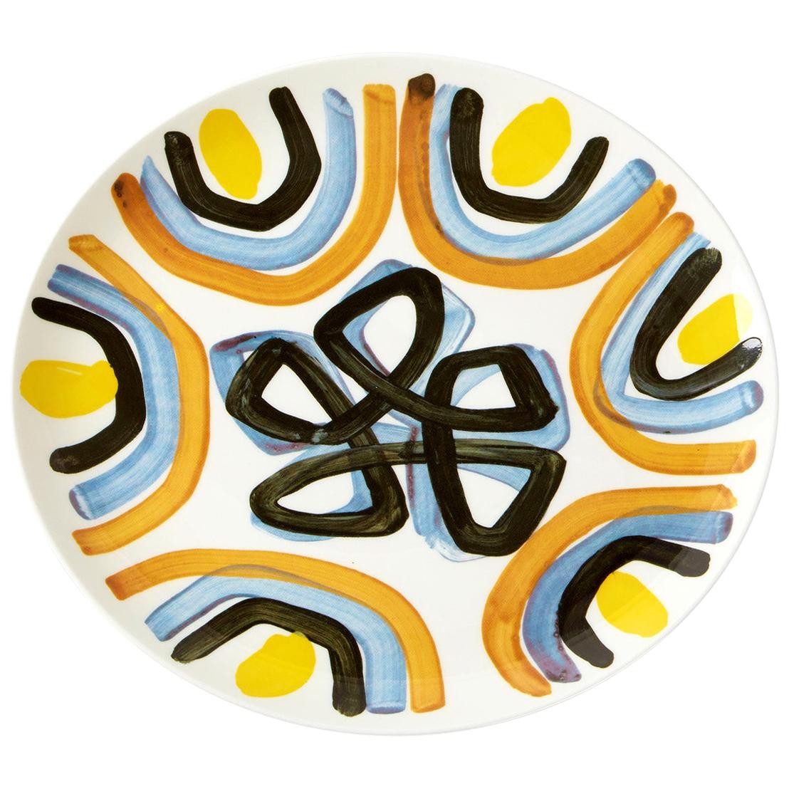 Fine Bone China Dinner Plate with Sculptural Yellow Flower Design For Sale