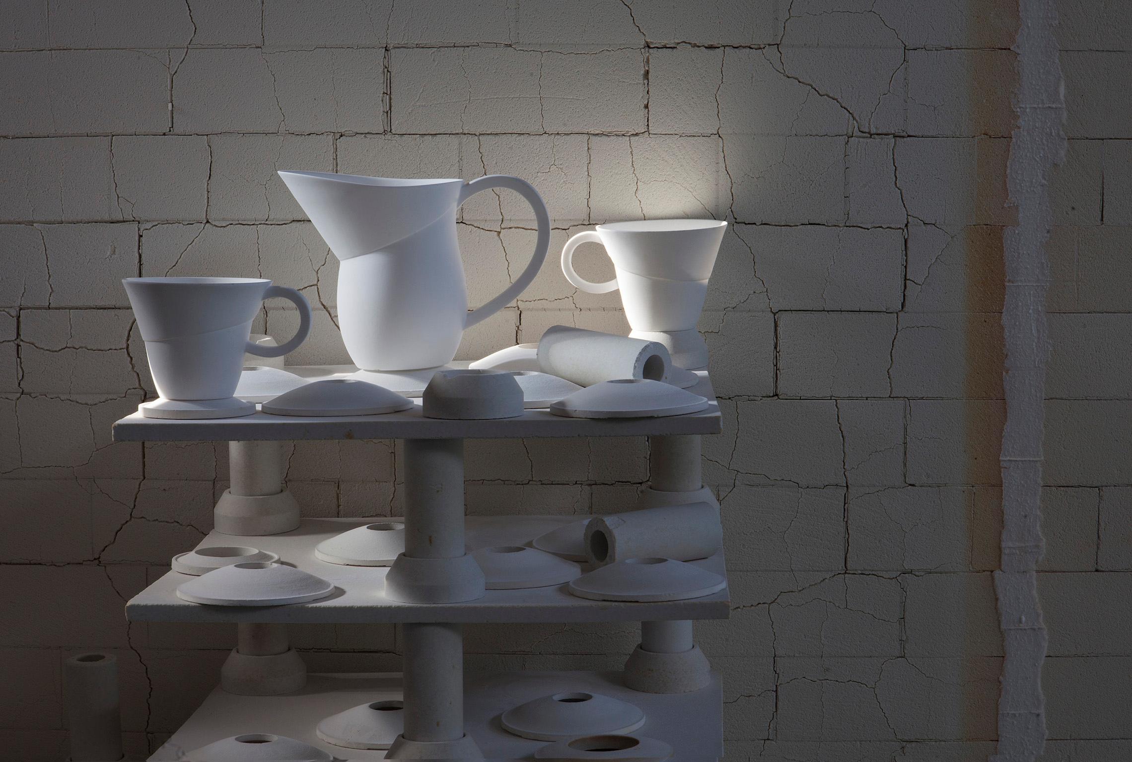Flare, 1882 Ltd. with Pinch. Russell Pinch and Oona Bannon are renowned furniture and lighting designers and have reduced the scale in which they design to create Flare. Flare is a fine bone china collection that involves generous and curvaceous
