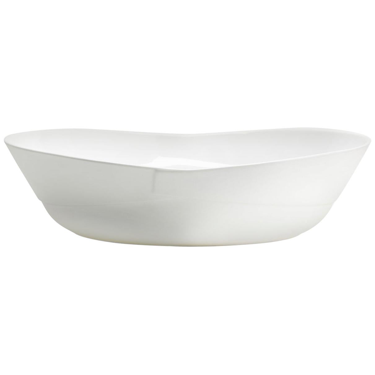 Fine Bone China Large Shallow Bowl Sculpted with Generous and Curvaceous Forms