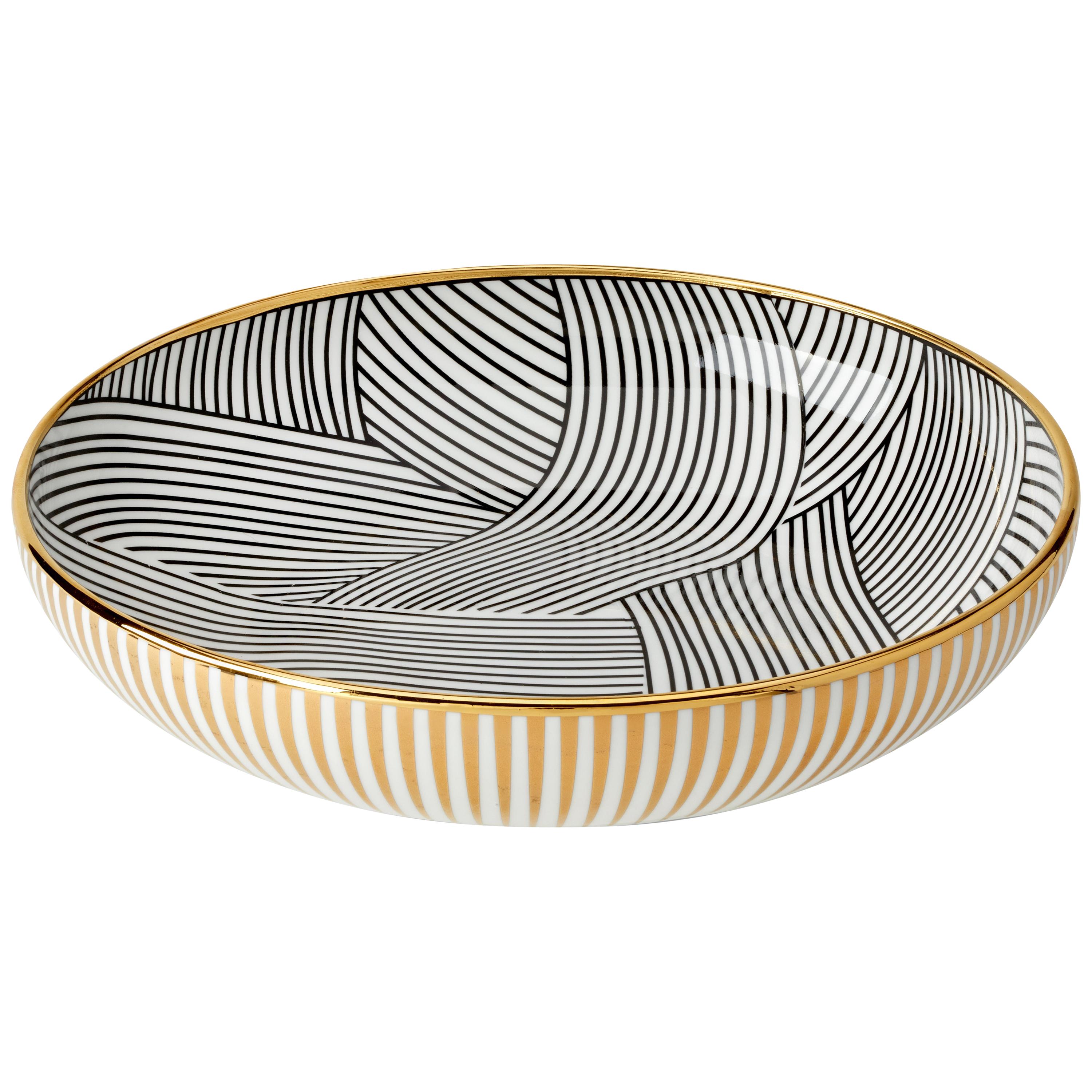 Fine Bone China Pasta Bowl with 22-Carat Gold and Black Decals For Sale