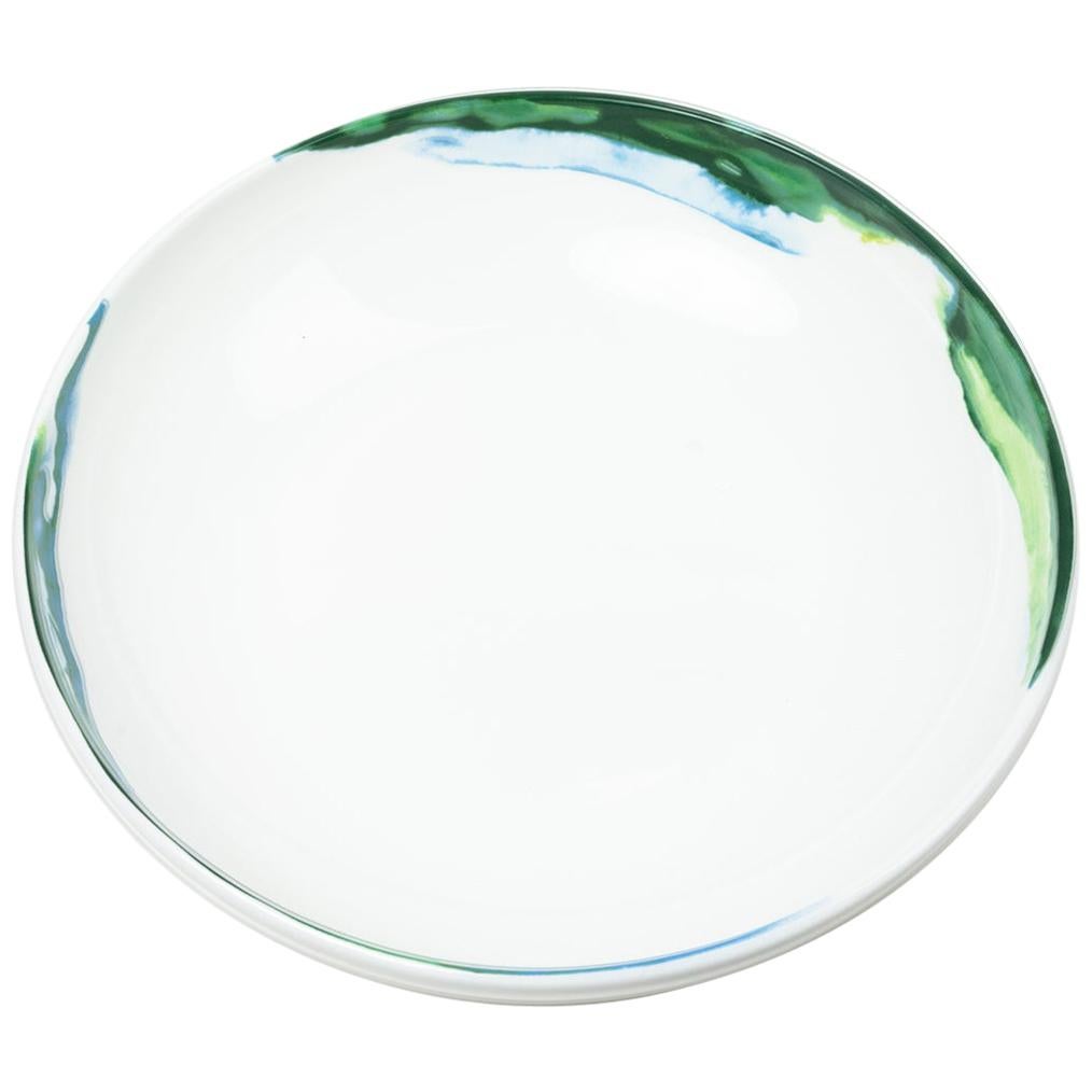 Fine Bone China Pasta Bowl with Organic Shapes and Delicate Green Colours For Sale