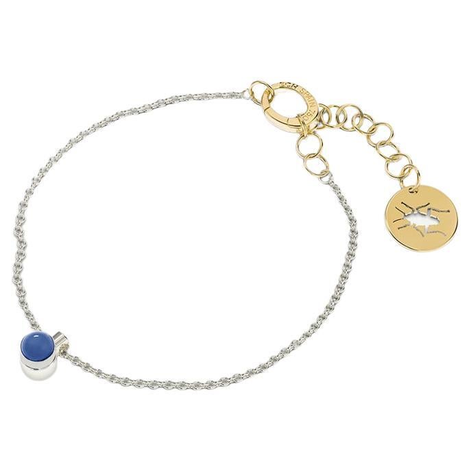 Fine Bracelet with Blue Chalcedony Cabochon, 18K