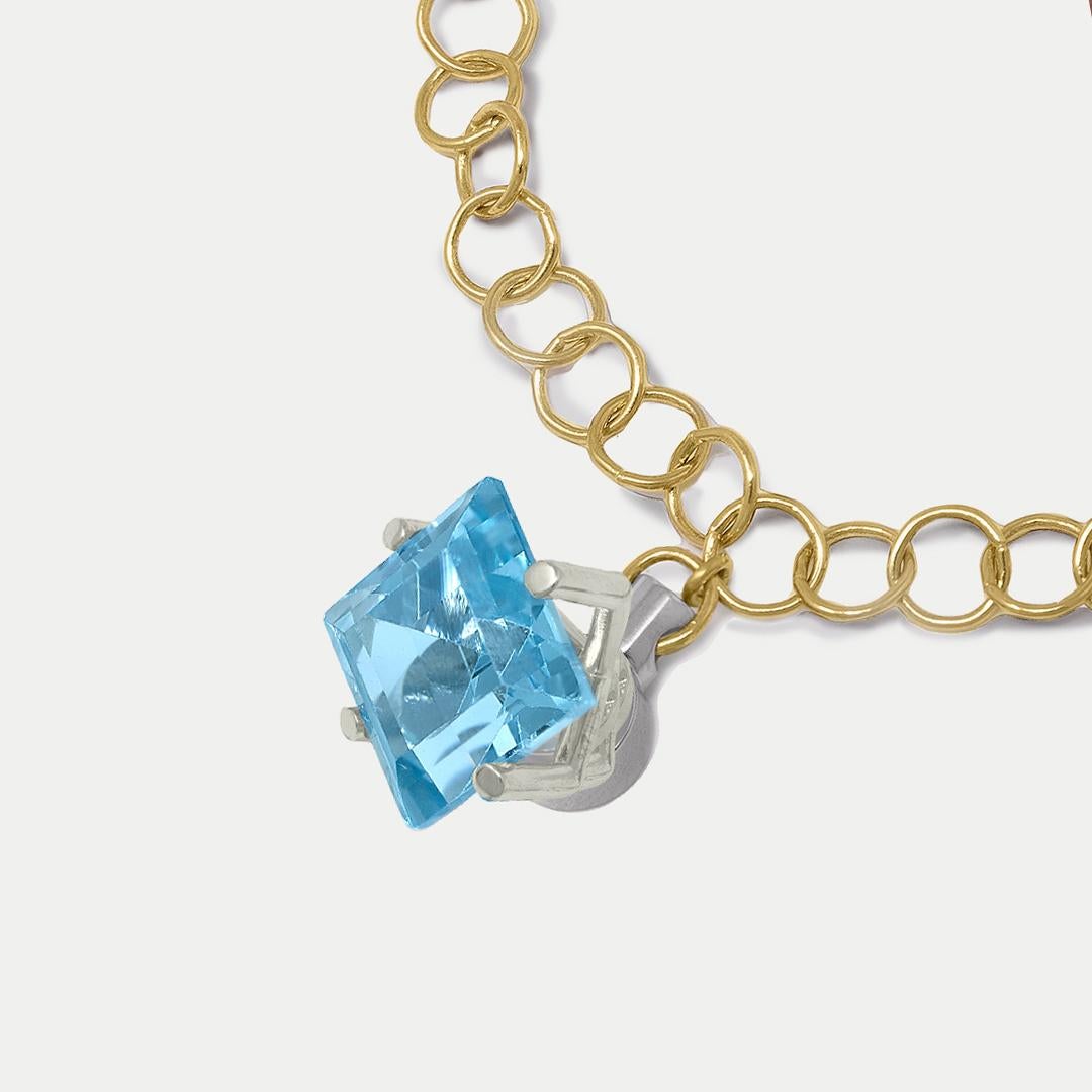 Women's or Men's Fine Bracelet with Blue Sky Topaz, 18K For Sale