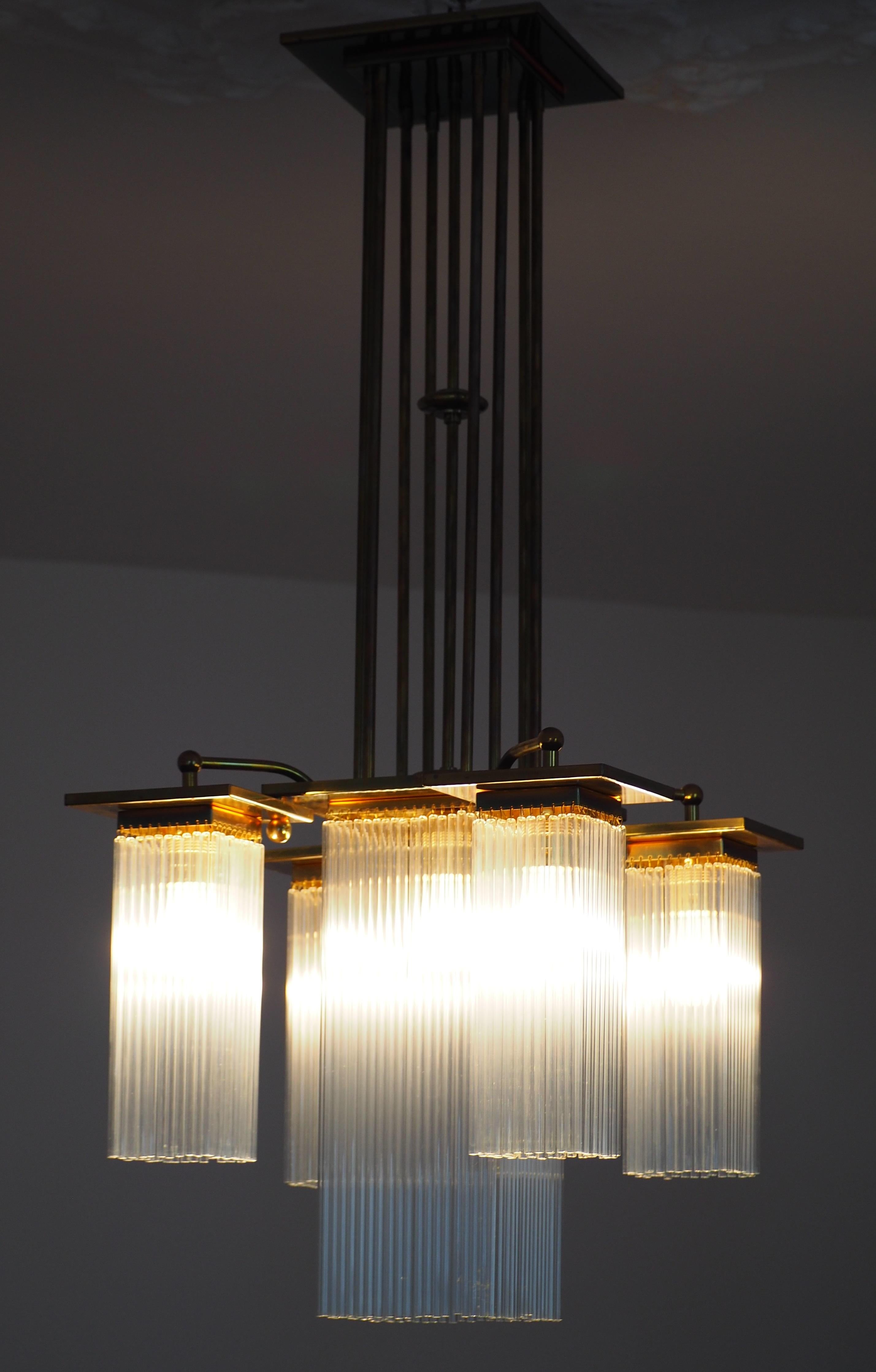 Fine Brass and Glass Chandelier from Vienna, Koloman Moser, Otto Wagner Style 8