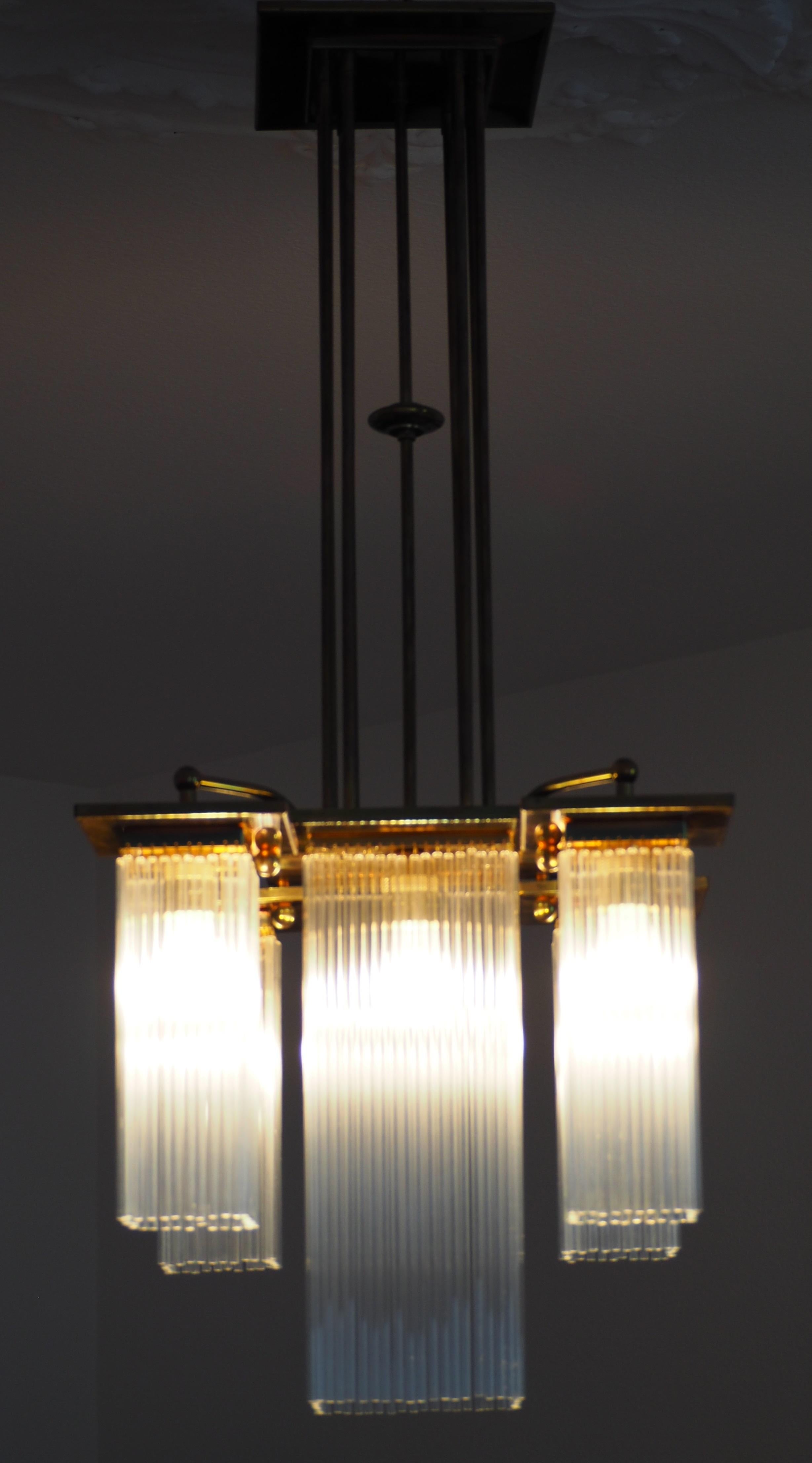 Fine Brass and Glass Chandelier from Vienna, Koloman Moser, Otto Wagner Style 9