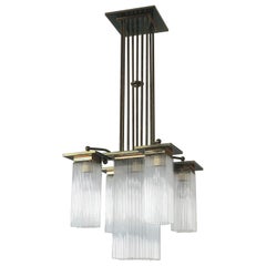 Lampadario in ottone e vetro di Vienna, stile Koloman Moser, Otto Wagner