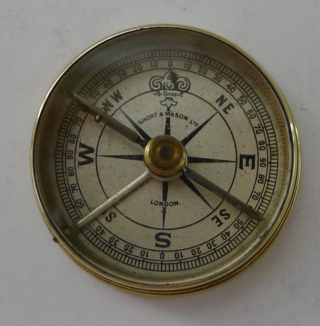 British Fine Brass Cased Pocket Compass by Short & Mason Ltd., London c.1910 For Sale