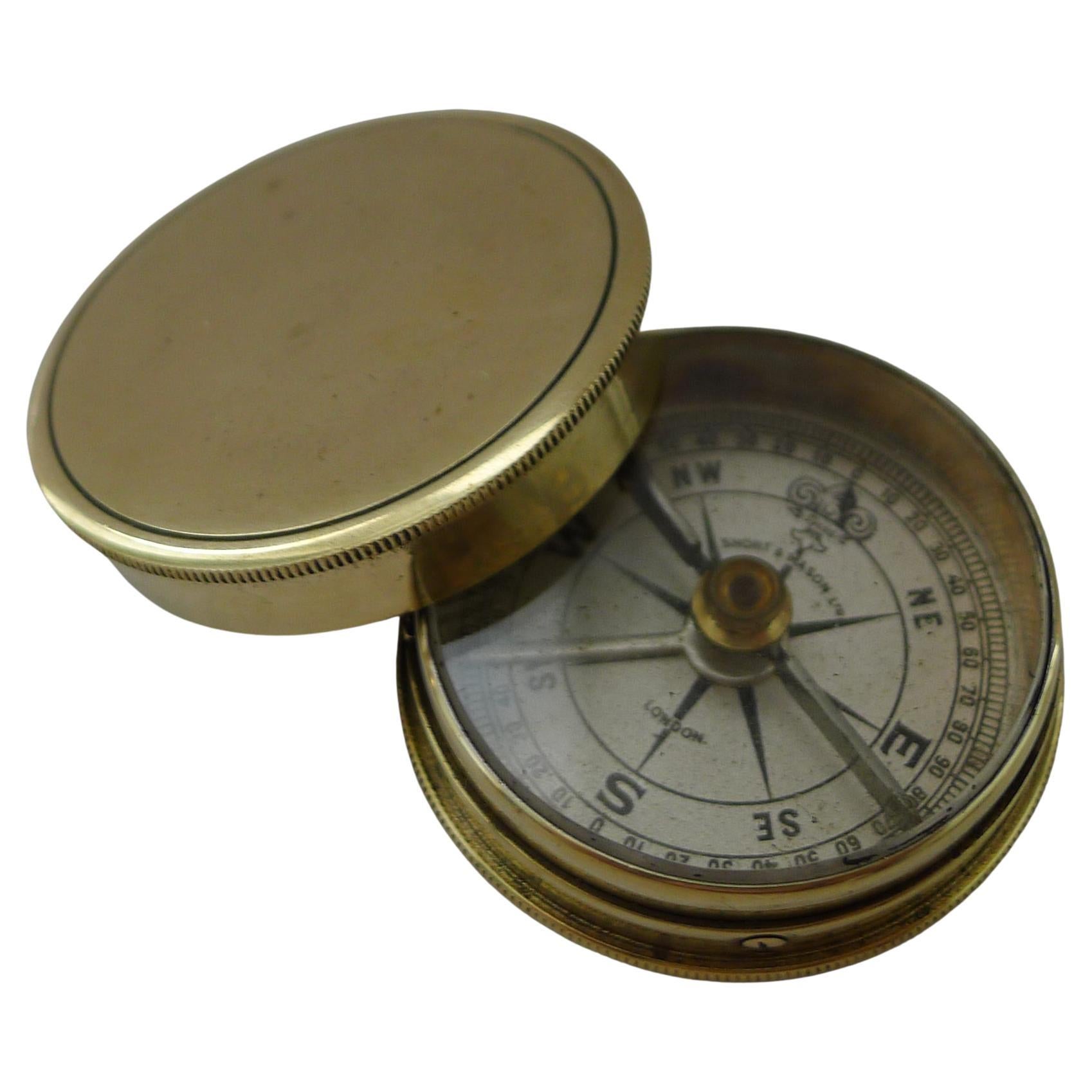 Fine Brass Cased Pocket Compass by Short & Mason Ltd., London c.1910