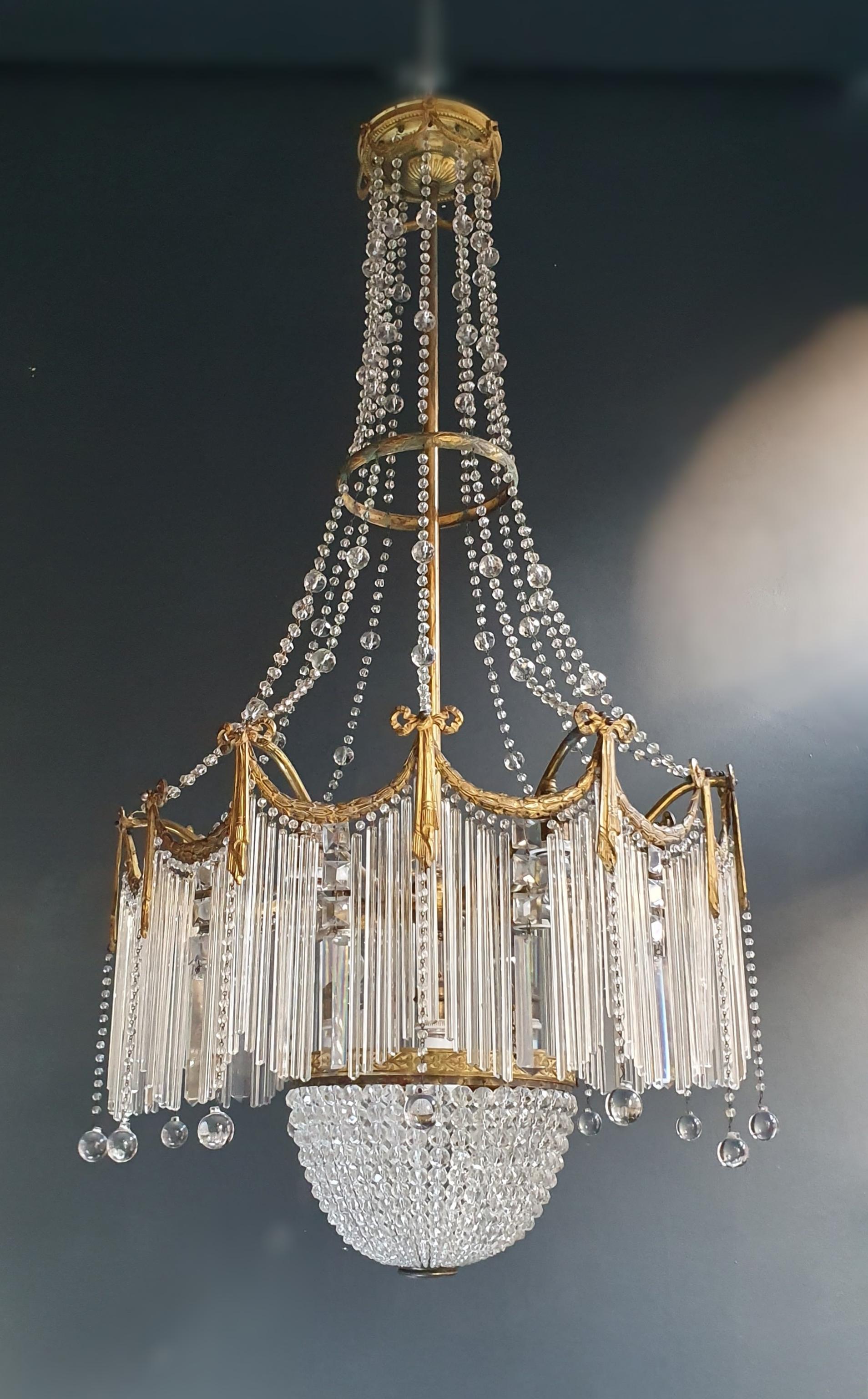 Fine Brass Crystal Chandelier Antique Ceiling Lamp Lustre Art Nouveau Lamp, 1900 3