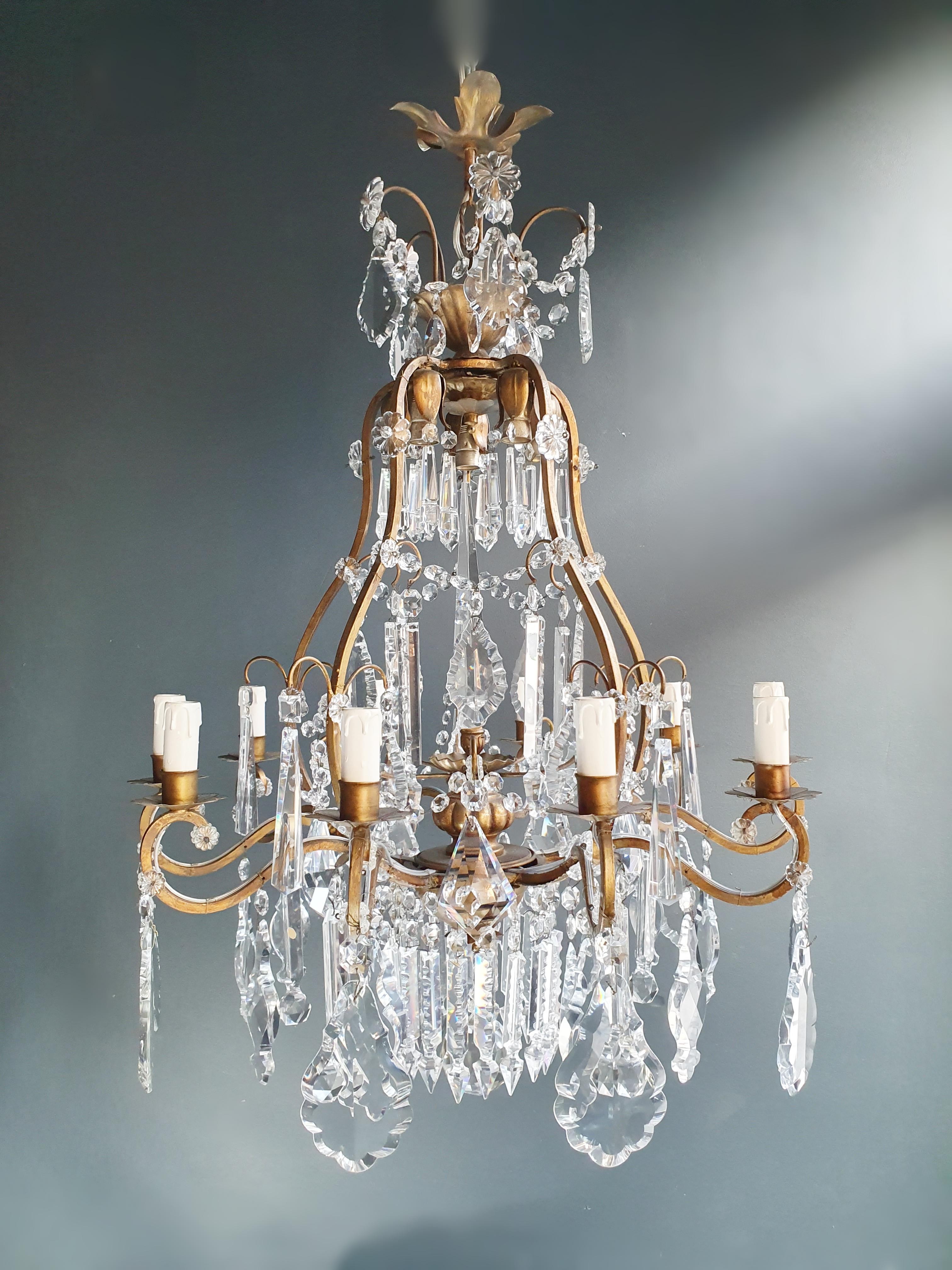 Fine Brass Crystal Chandelier Antique Ceiling Lamp Lustre Art Nouveau Lamp, 1900 For Sale 1