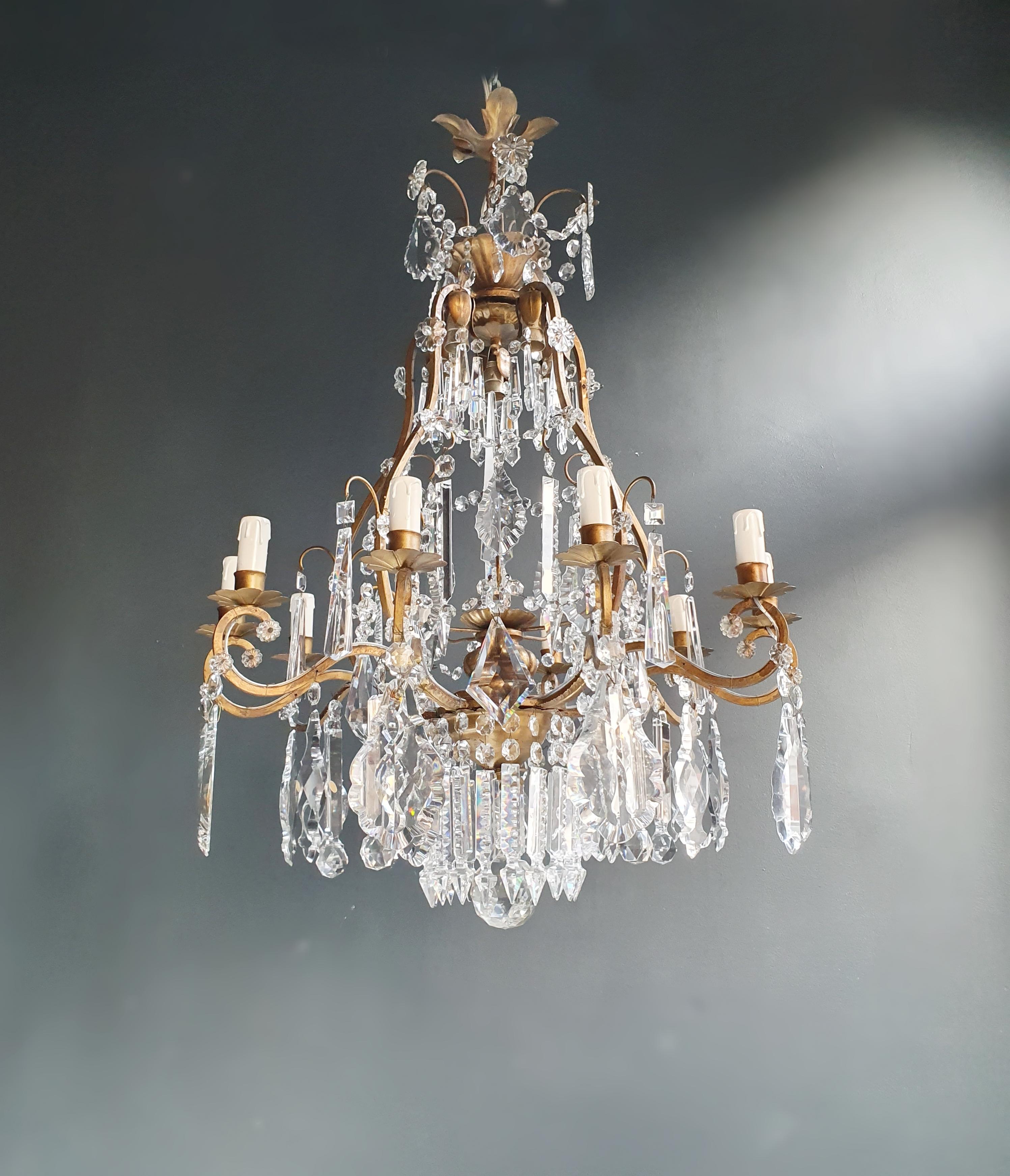 Laiton Plafonnier ancien en laiton et cristal lustre Art nouveau lustre lustre, 1900 en vente