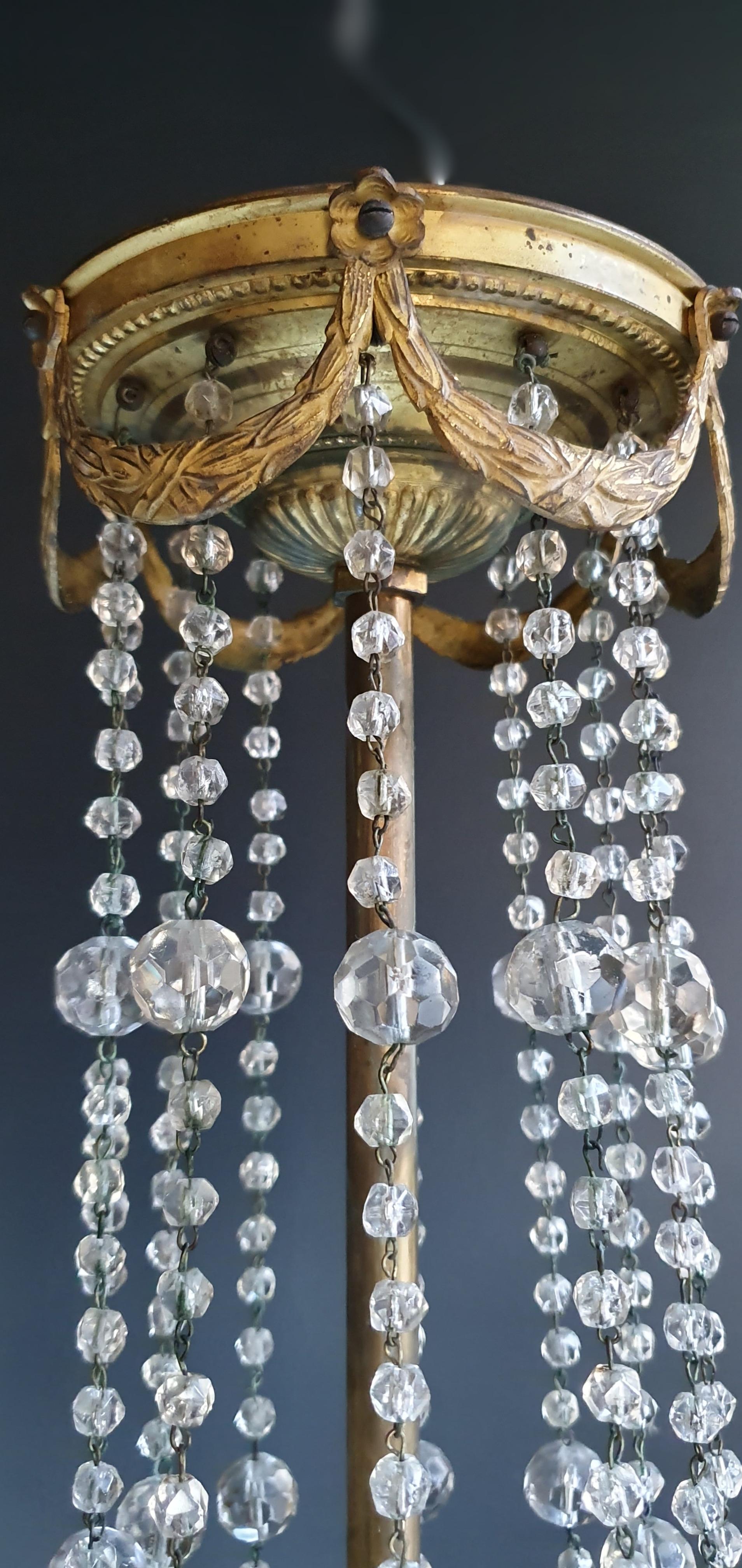 Fine Brass Crystal Chandelier Antique Ceiling Lamp Lustre Art Nouveau Lamp, 1900 5