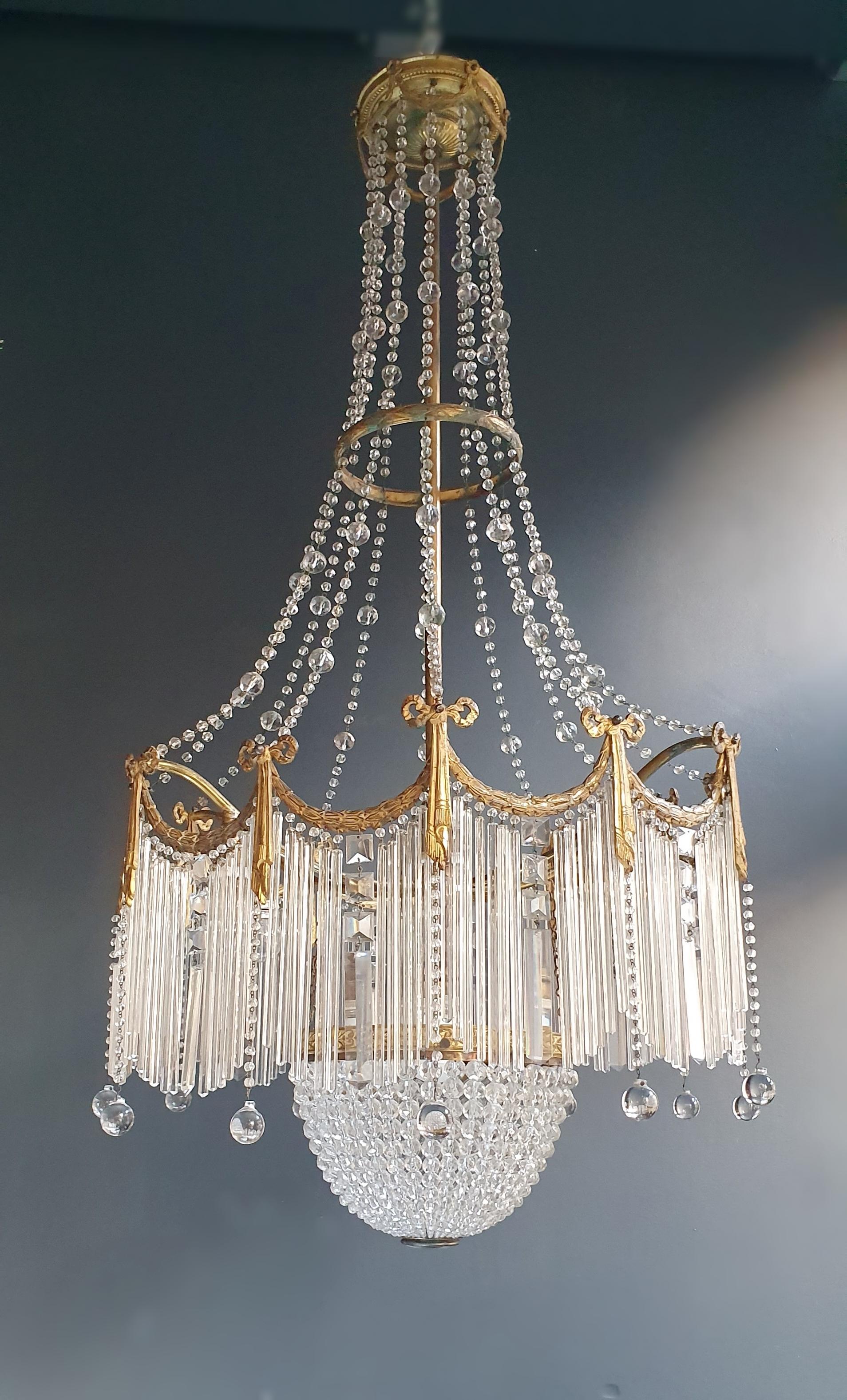 Baroque Fine Brass Crystal Chandelier Antique Ceiling Lamp Lustre Art Nouveau Lamp, 1900