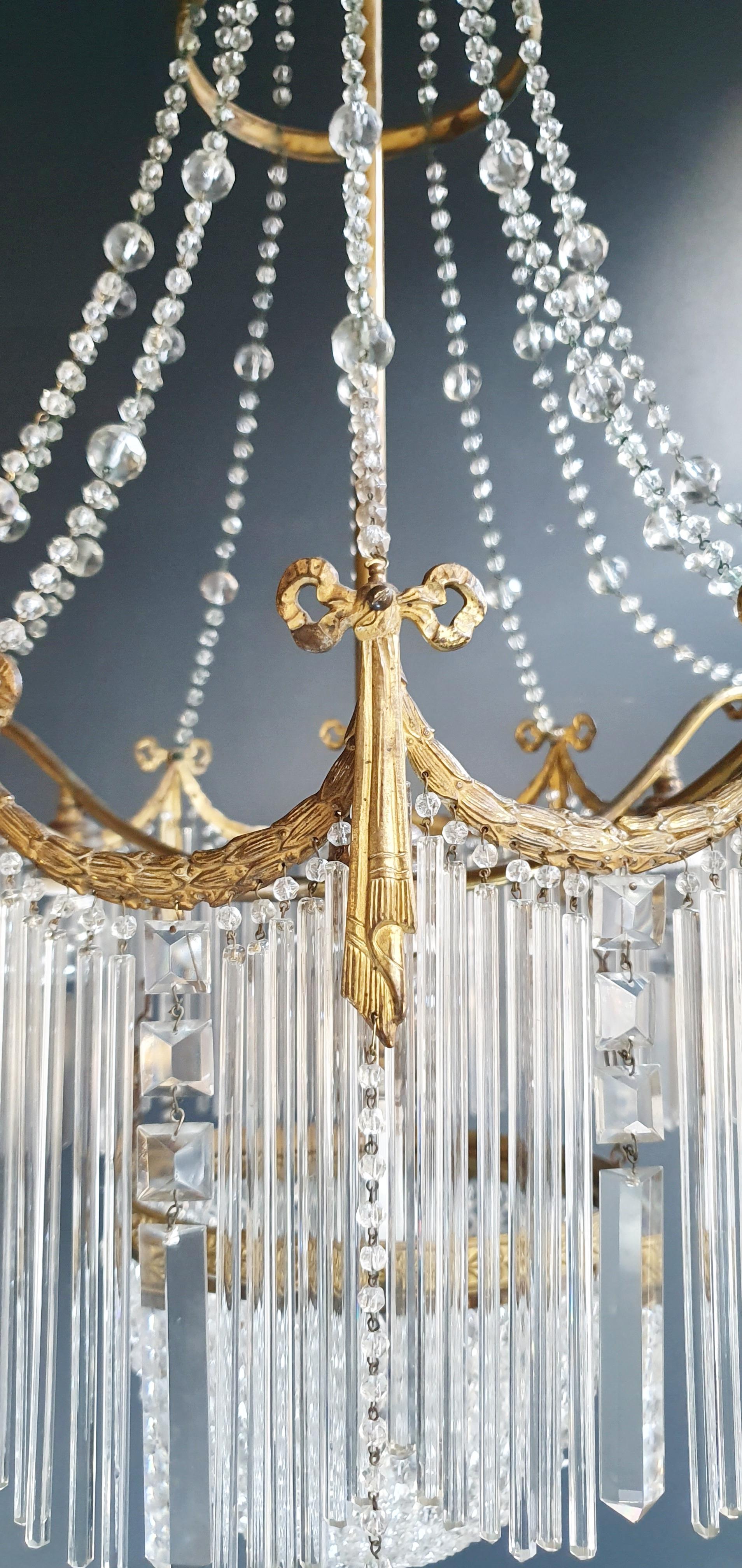 European Fine Brass Crystal Chandelier Antique Ceiling Lamp Lustre Art Nouveau Lamp, 1900