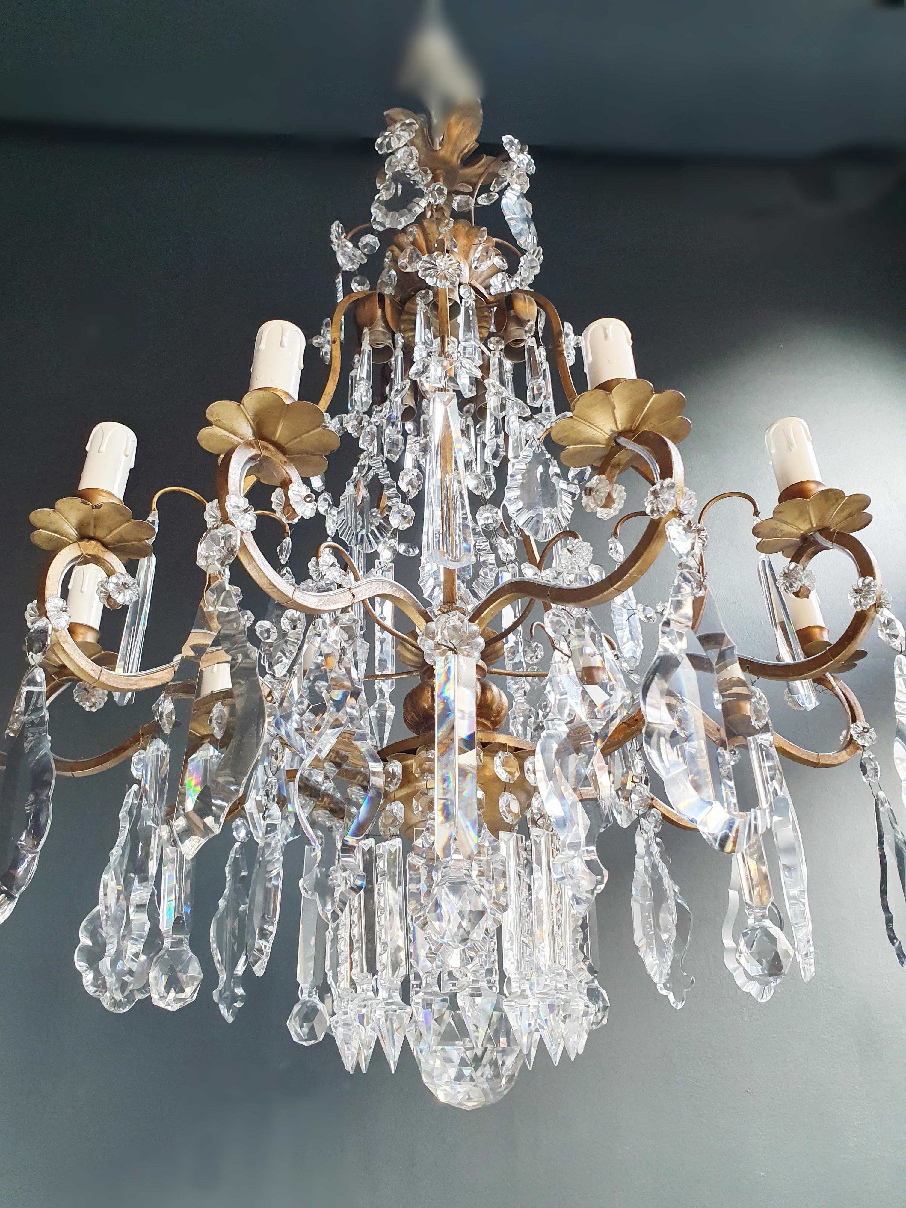Baroque Fine Brass Crystal Chandelier Antique Ceiling Lamp Lustre Art Nouveau Lamp, 1900 For Sale