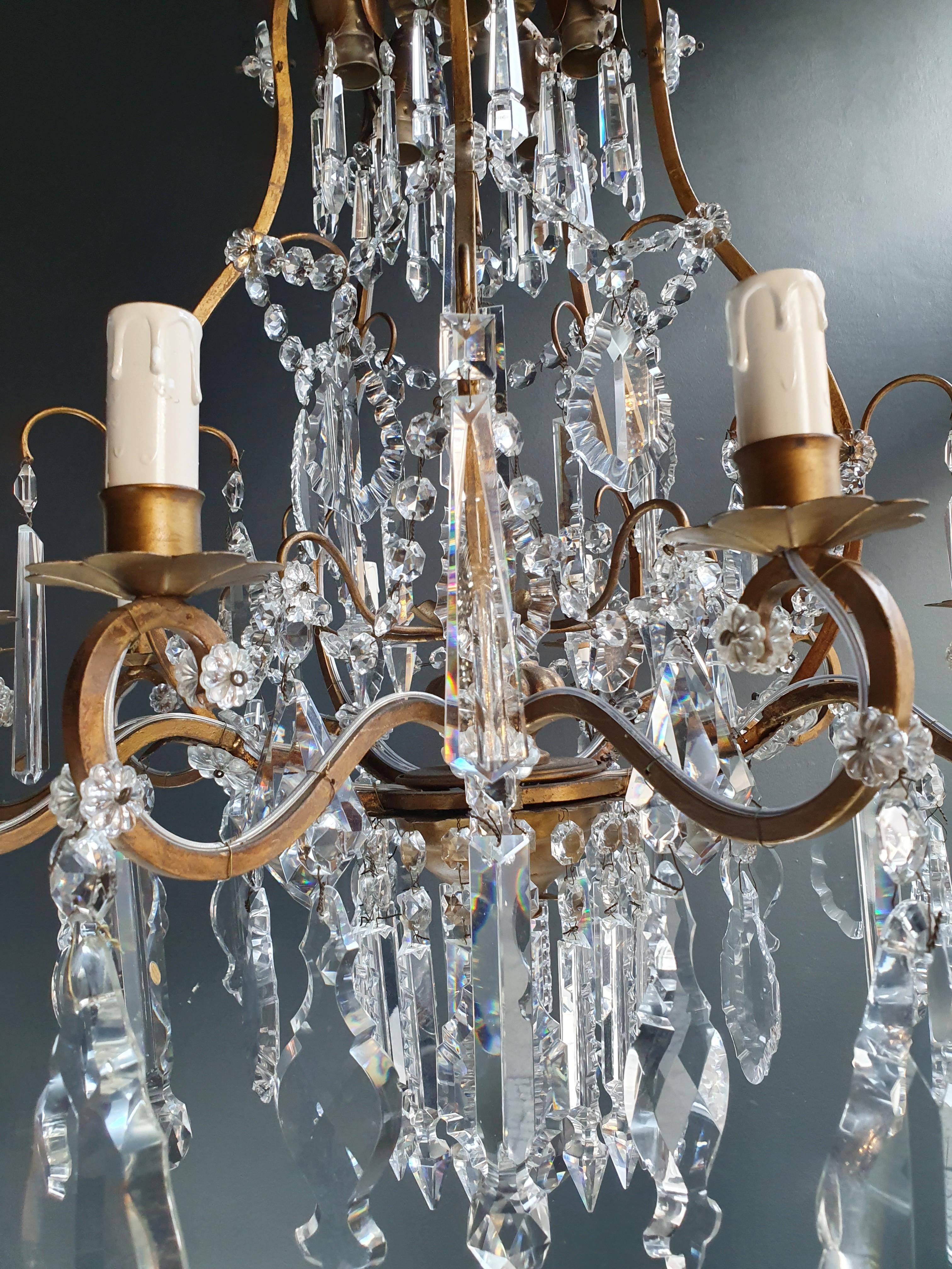 European Fine Brass Crystal Chandelier Antique Ceiling Lamp Lustre Art Nouveau Lamp, 1900 For Sale