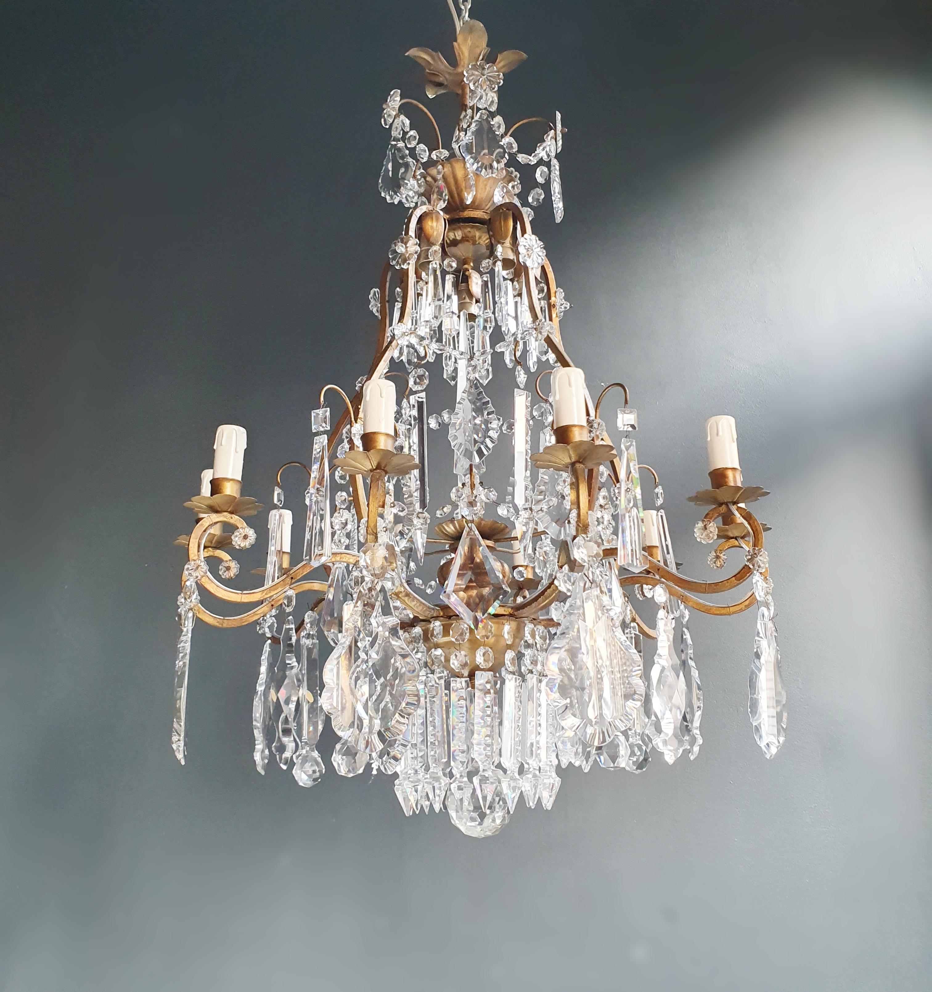 18th Century and Earlier Fine Brass Crystal Chandelier Antique Ceiling Lamp Lustre Art Nouveau Lamp, 1900 For Sale