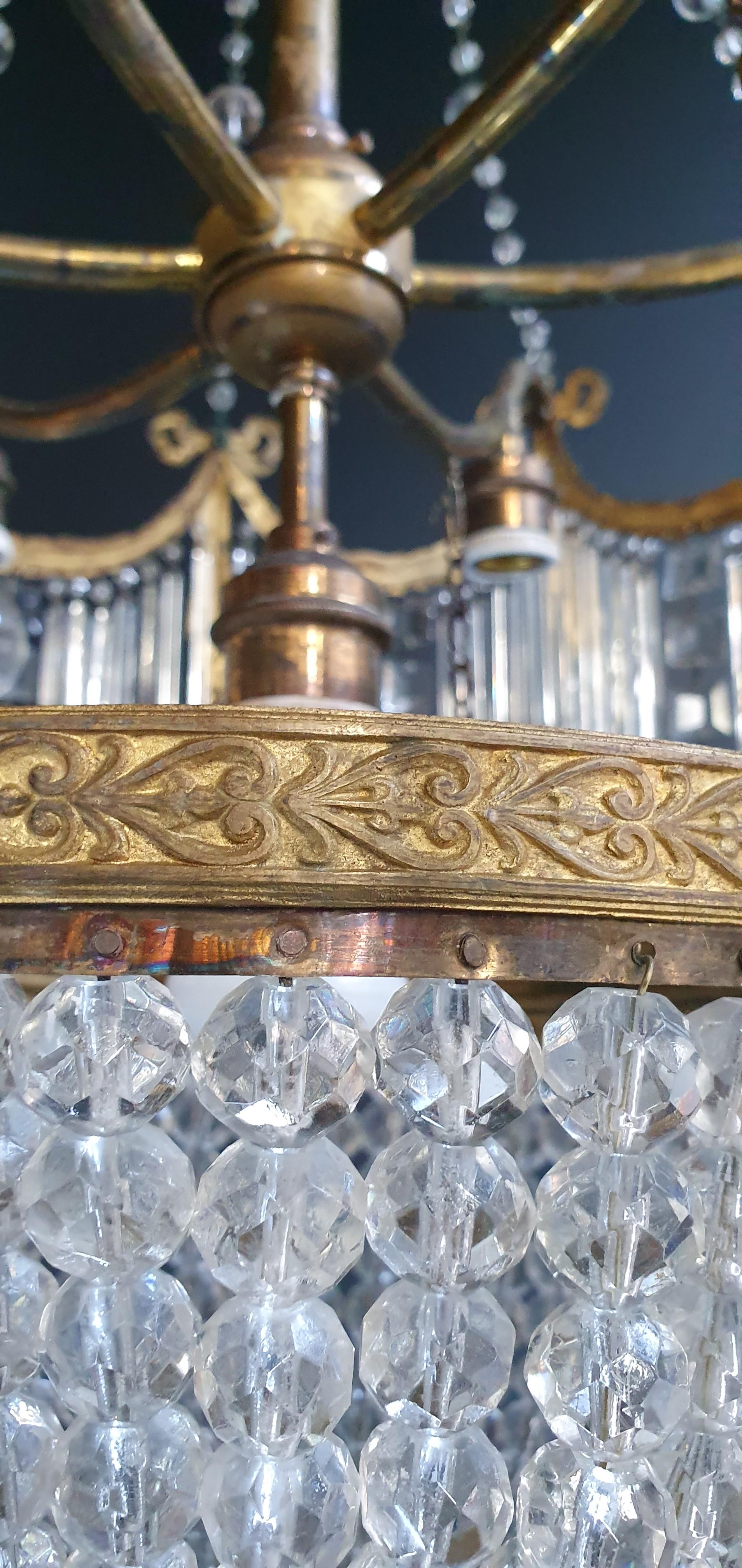 Feiner Messing-Kristall-Kronleuchter Antike Deckenlampe Lüster Jugendstil Lampe:: 1900 1