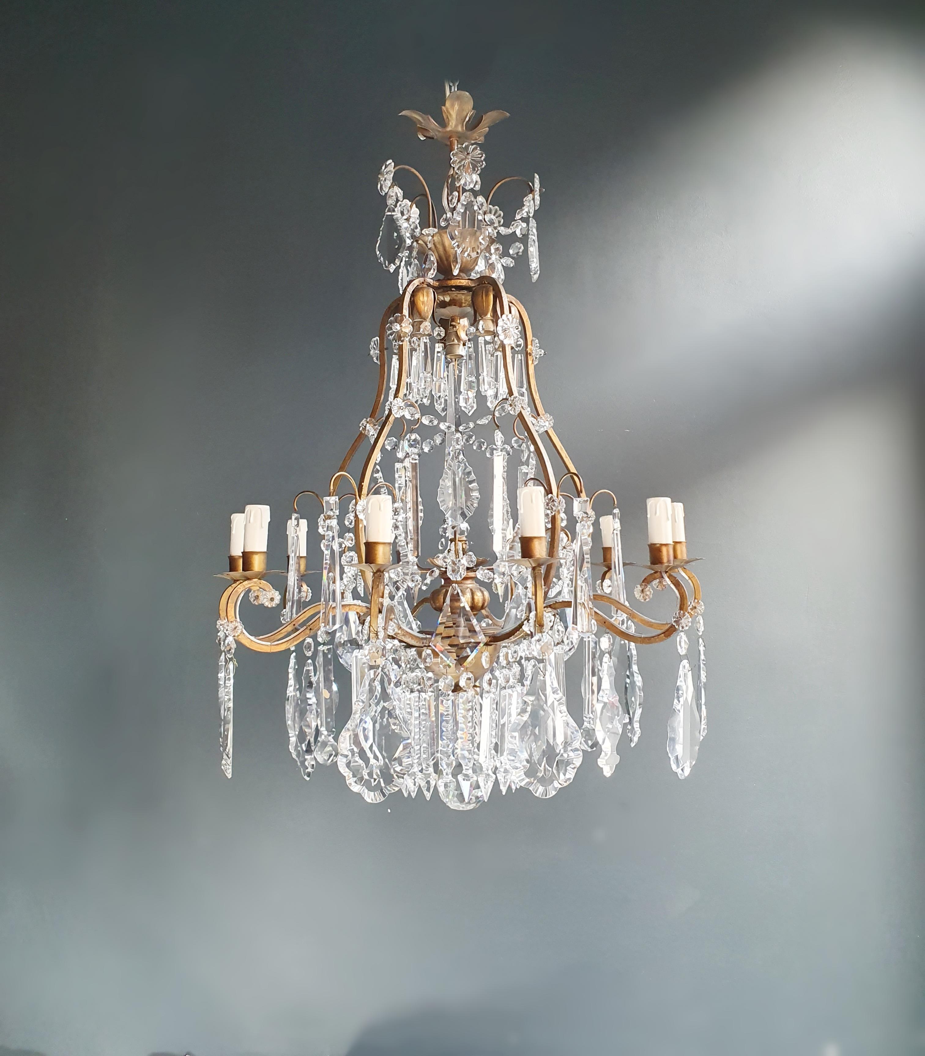 Glass Fine Brass Crystal Chandelier Antique Ceiling Lamp Lustre Art Nouveau Lamp, 1900 For Sale