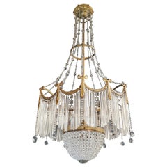 Lustre en cristal de laiton fin Lustre de plafond antique Lustre Art Nouveau:: 1900