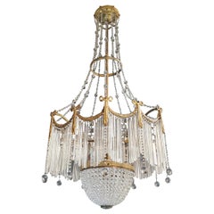 Lustre en cristal de laiton fin Lustre de plafond antique Lustre Art Nouveau:: 1900