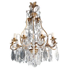 Fine Brass Crystal Chandelier Antique Ceiling Lamp Lustre Art Nouveau Lamp, 1900