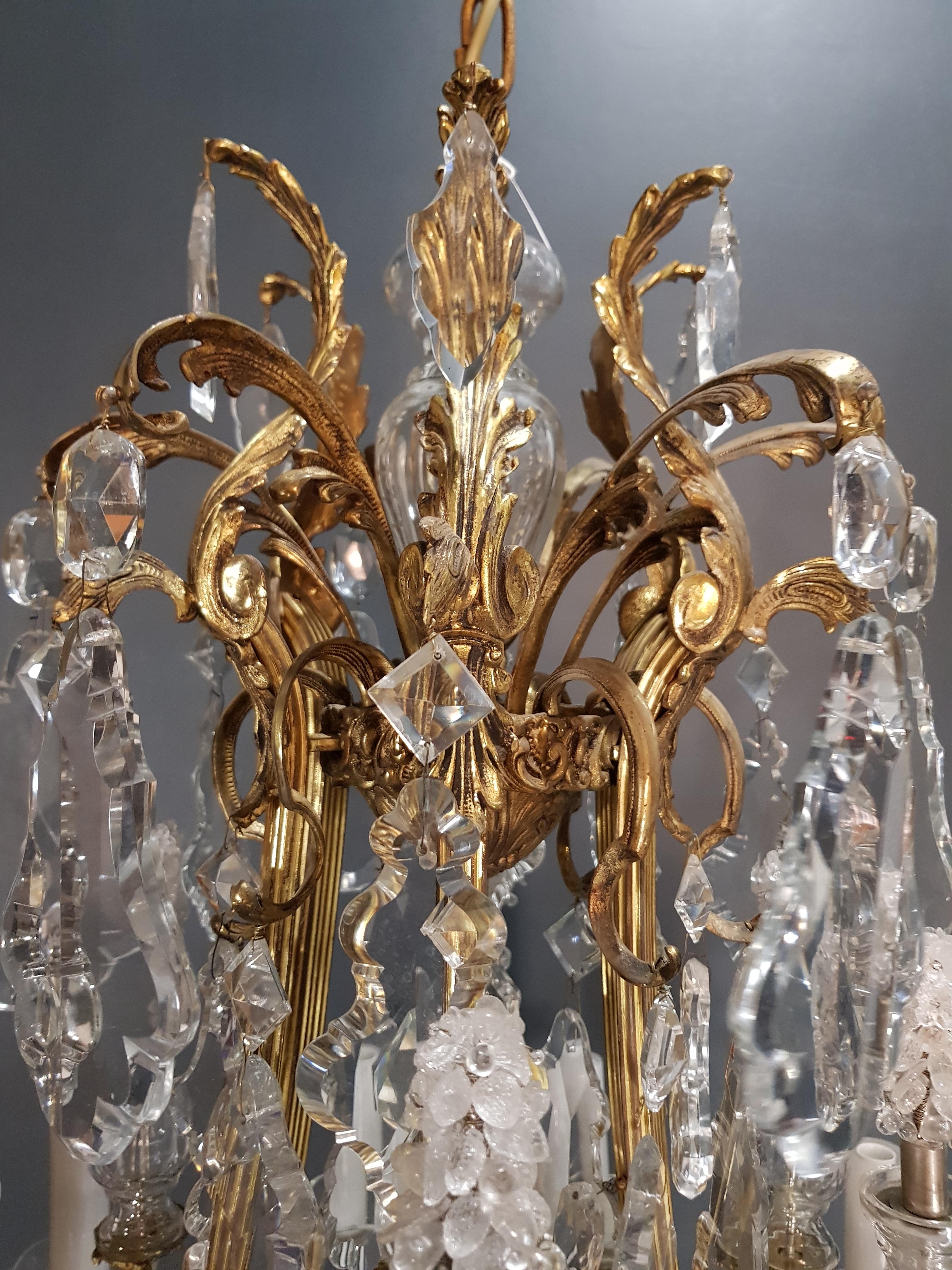 Brass Crystal Chandelier Antique Ceiling Candelabru Lustre Art Nouveau 1920 Gold 2