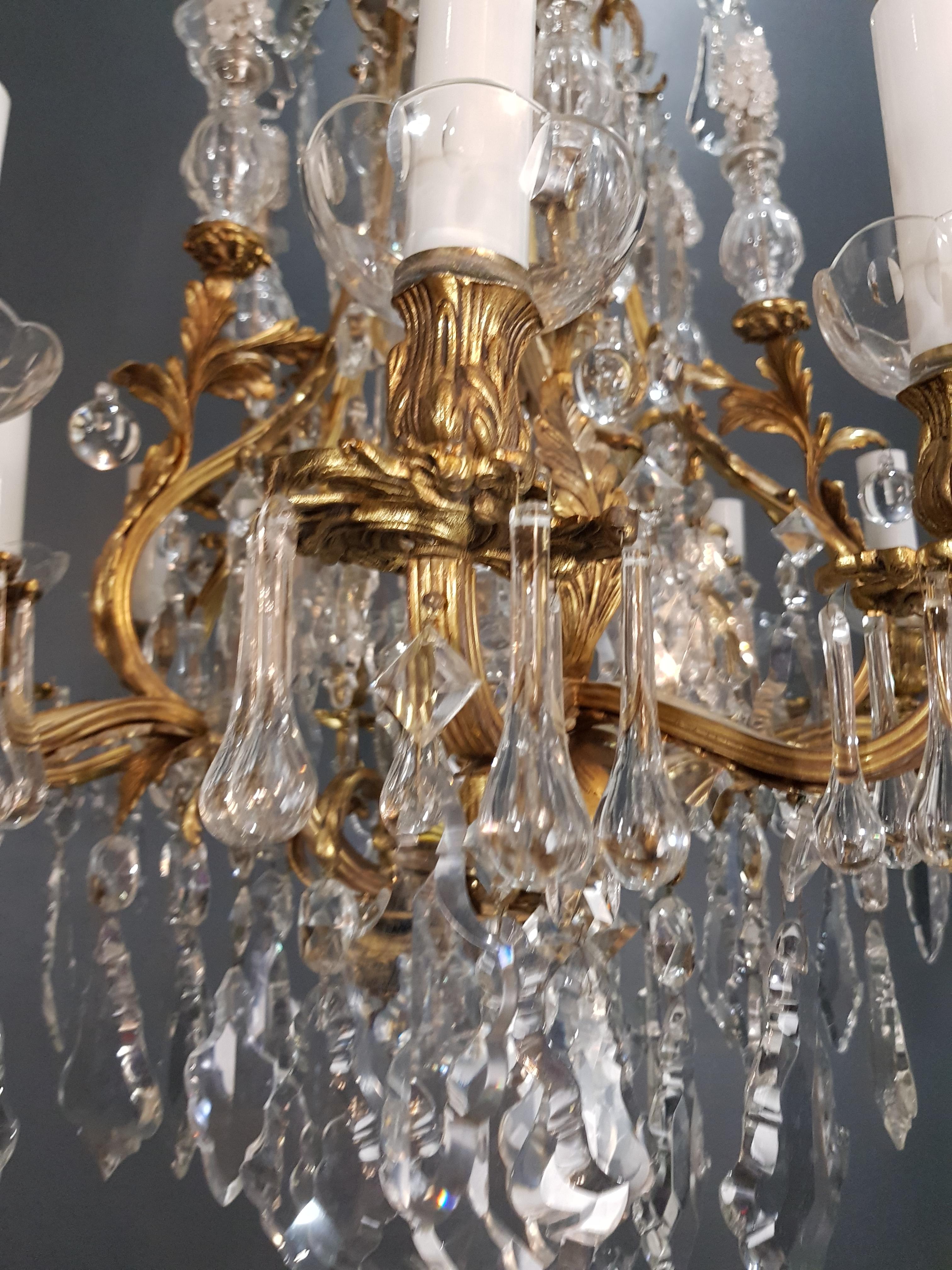 Baroque Brass Crystal Chandelier Antique Ceiling Candelabru Lustre Art Nouveau 1920 Gold