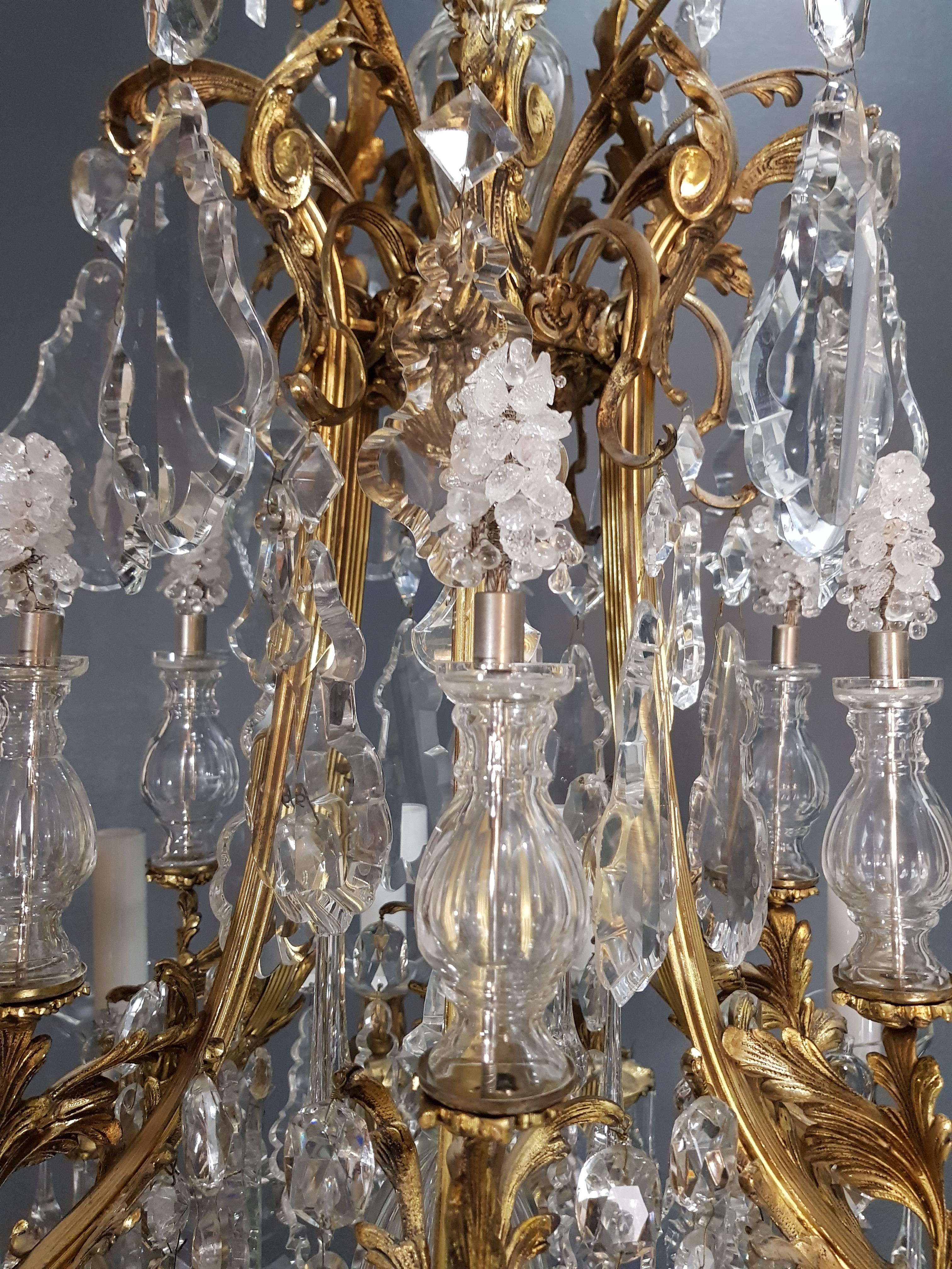 European Brass Crystal Chandelier Antique Ceiling Candelabru Lustre Art Nouveau 1920 Gold