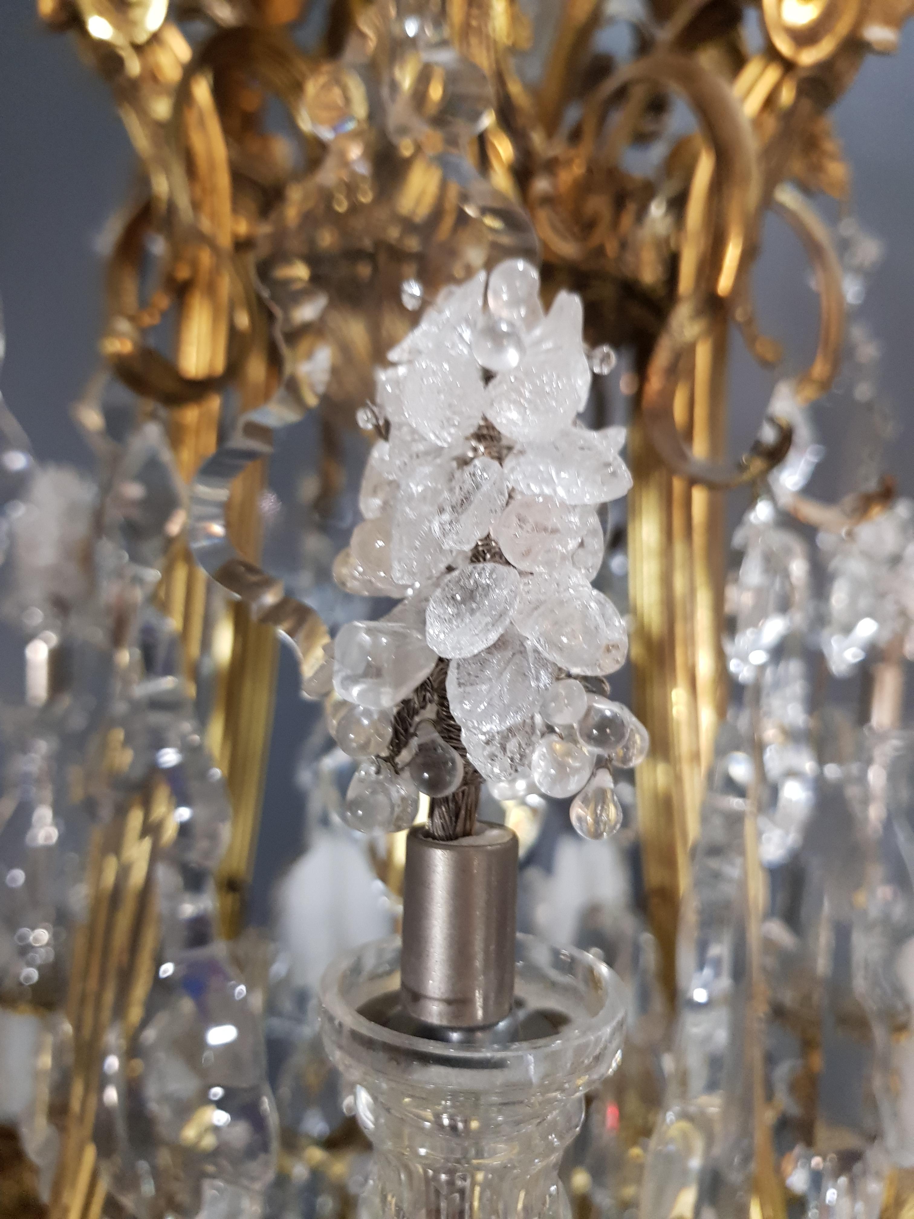 Hand-Knotted Brass Crystal Chandelier Antique Ceiling Candelabru Lustre Art Nouveau 1920 Gold