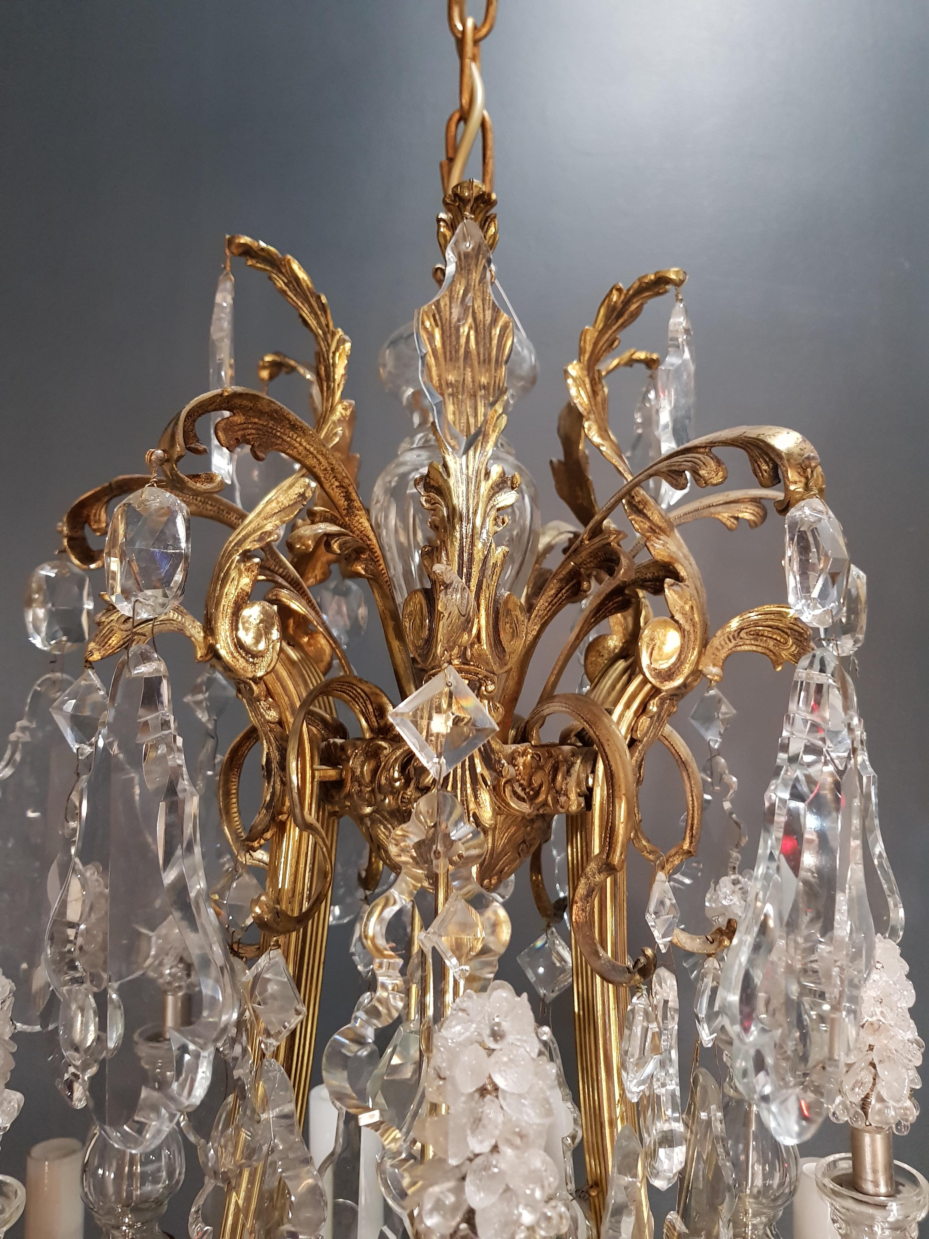 Brass Crystal Chandelier Antique Ceiling Candelabru Lustre Art Nouveau 1920 Gold In Good Condition In Berlin, DE