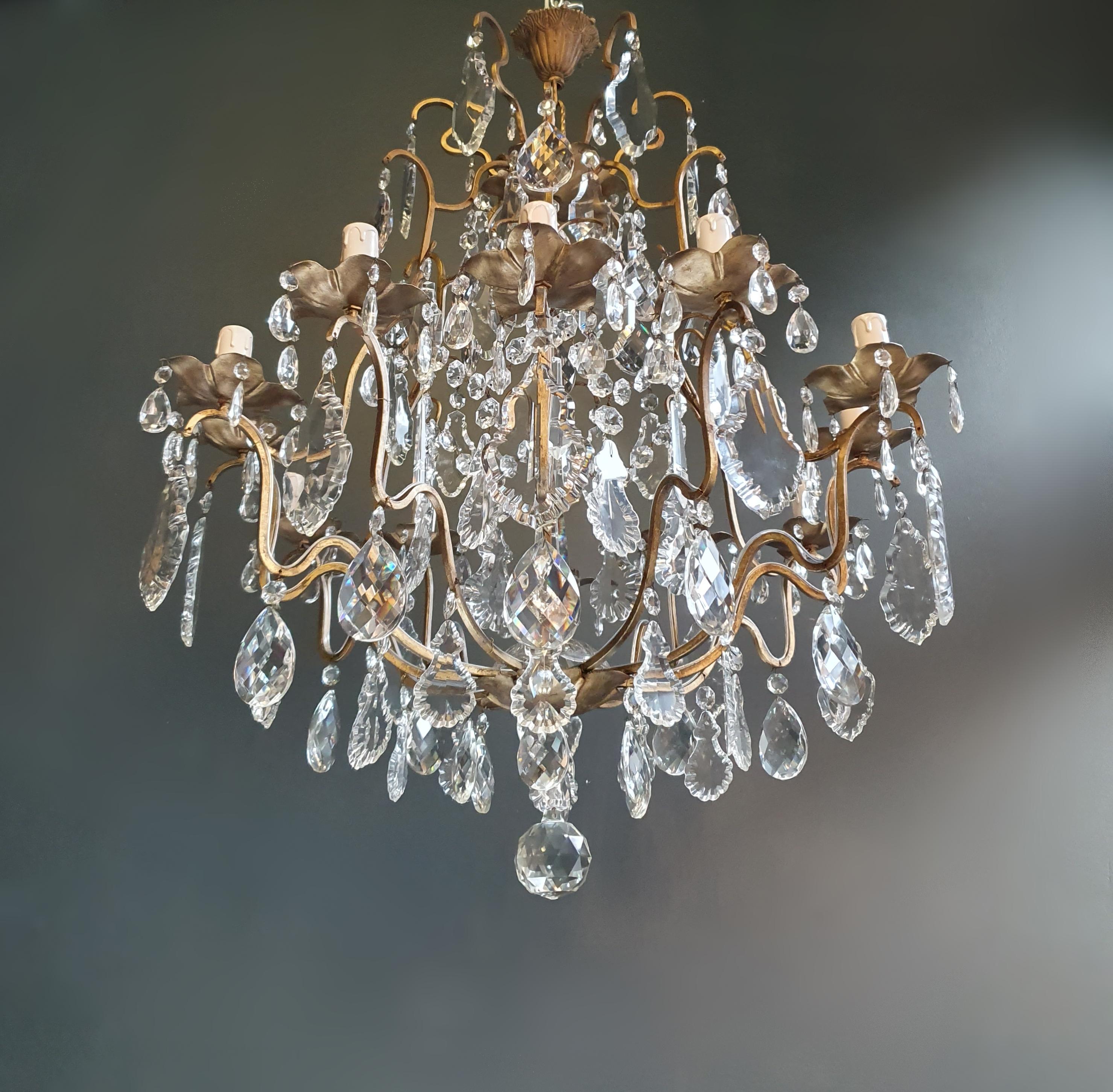 European Fine Brass Crystal Chandelier Antique Ceiling Lamp Lustre Art Nouveau Lamp