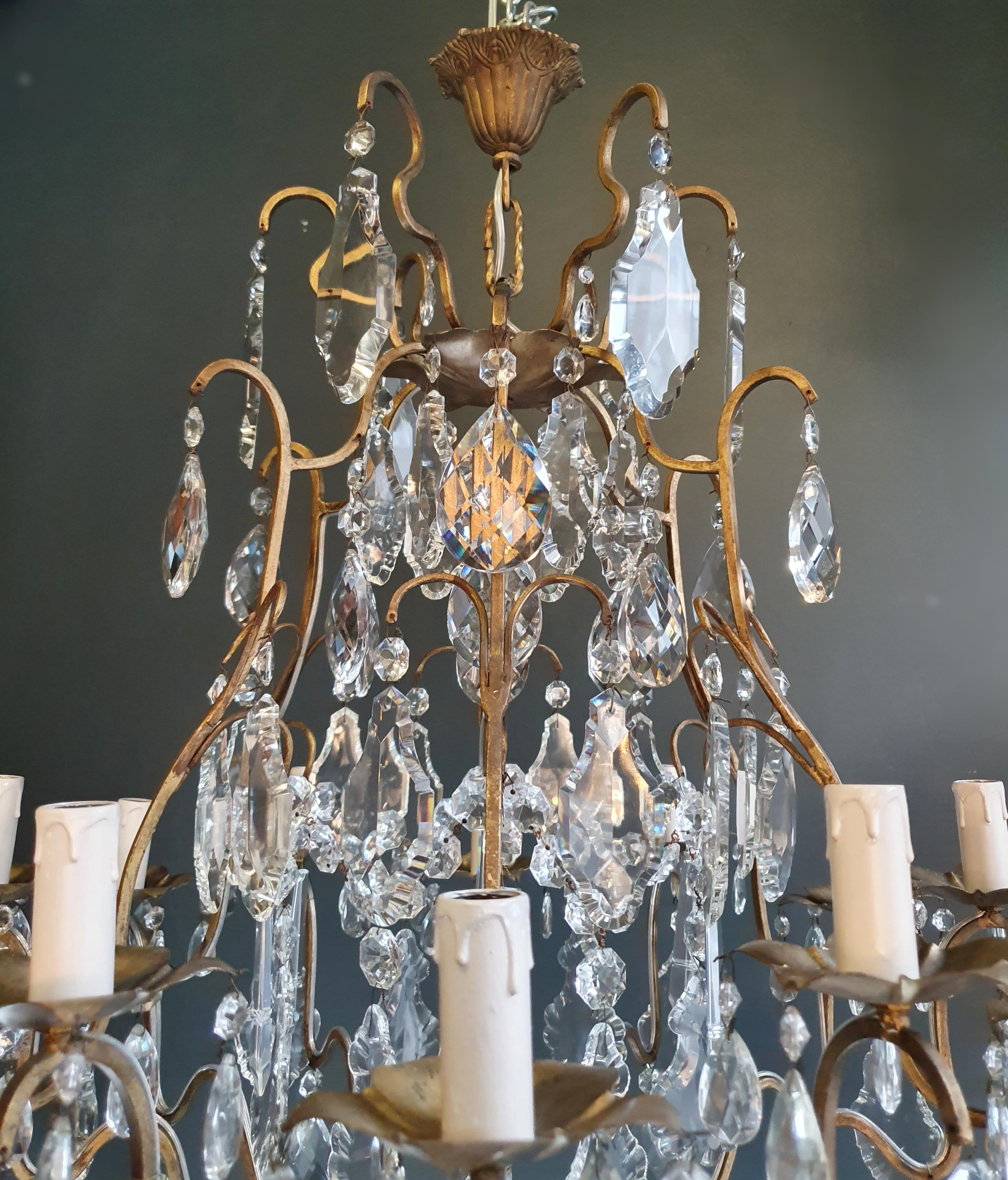 Fine Brass Crystal Chandelier Antique Ceiling Lamp Lustre Art Nouveau Lamp In Good Condition In Berlin, DE