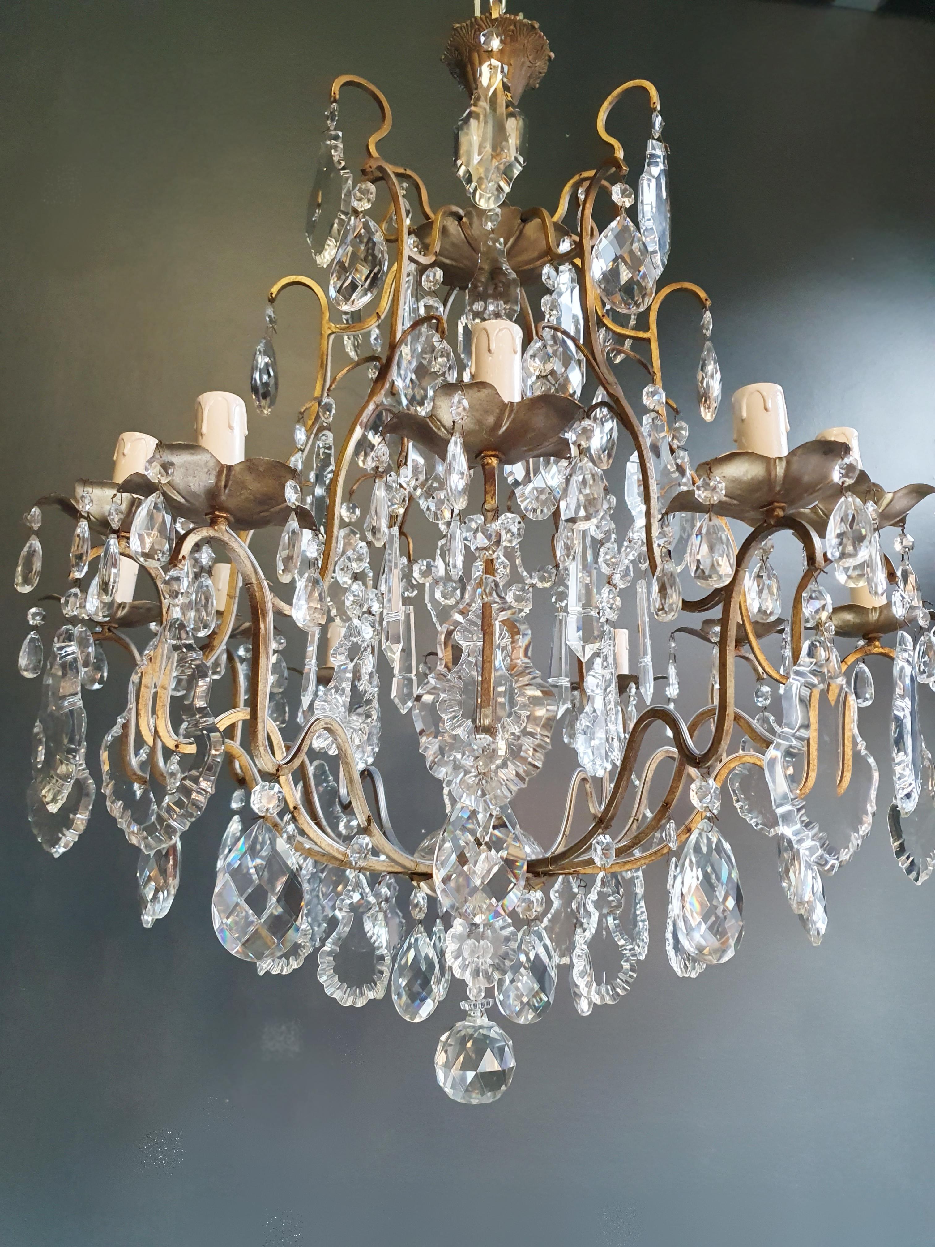 Fine Brass Crystal Chandelier Antique Ceiling Lamp Lustre Art Nouveau Lamp 1