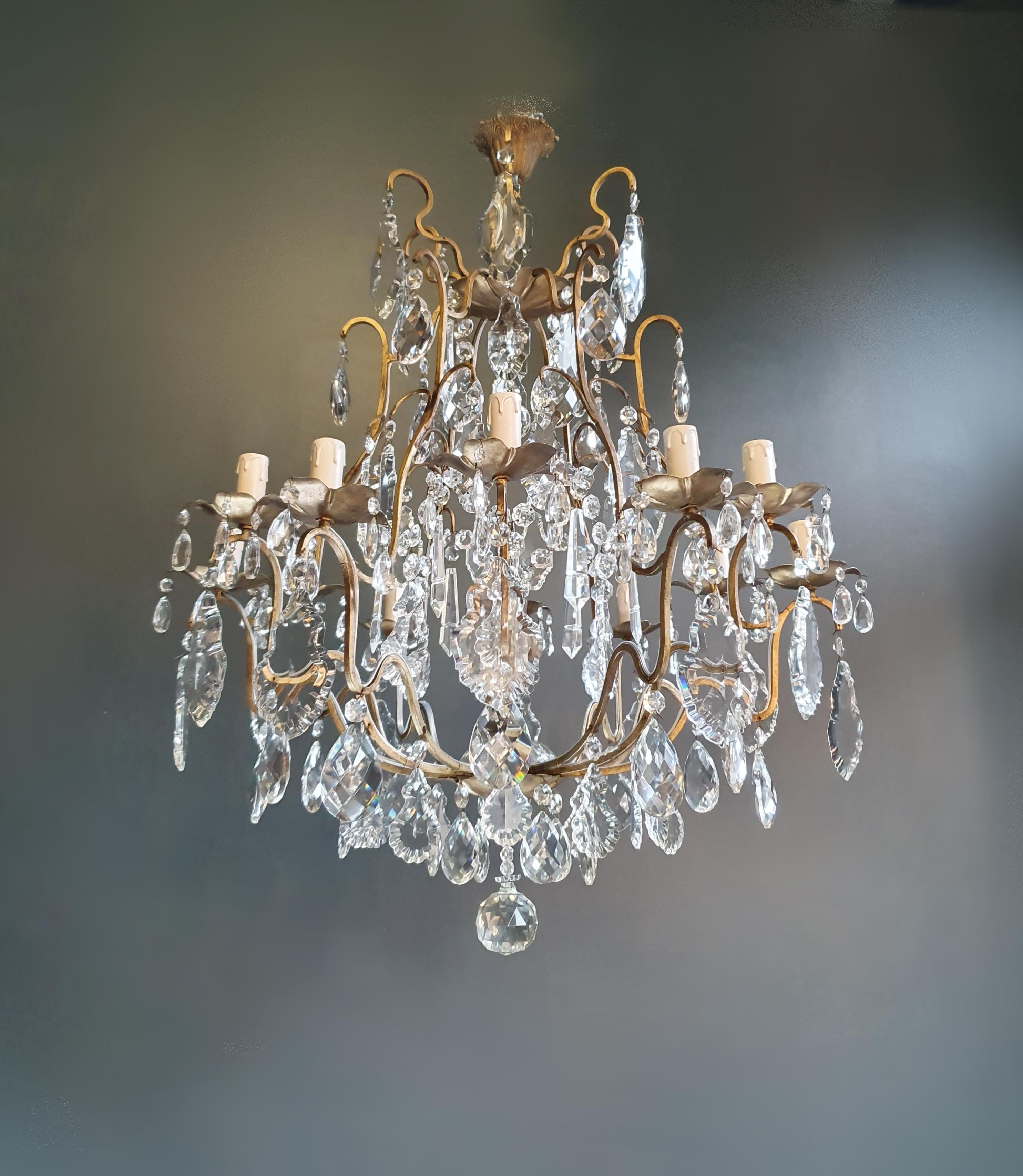 Fine Brass Crystal Chandelier Antique Ceiling Lamp Lustre Art Nouveau Lamp 2