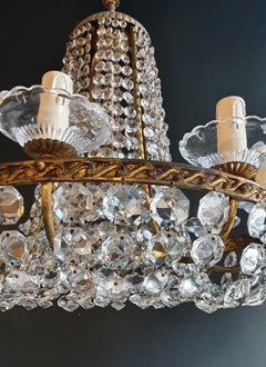 Fine Brass Empire Chandelier Crystal Lustre Basket Lamp Antique