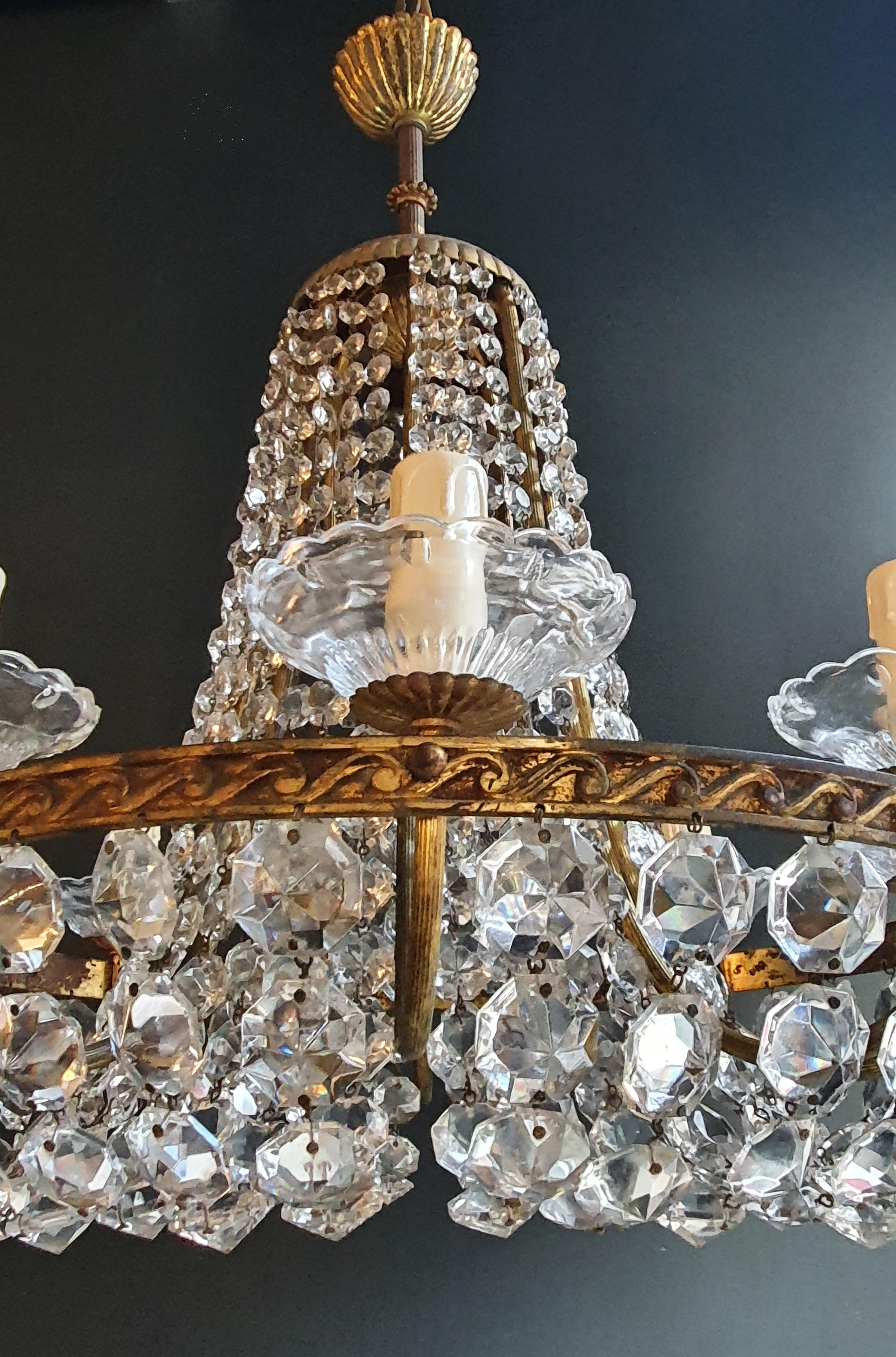 European Fine Brass Empire Chandelier Crystal Lustre Basket Lamp Antique
