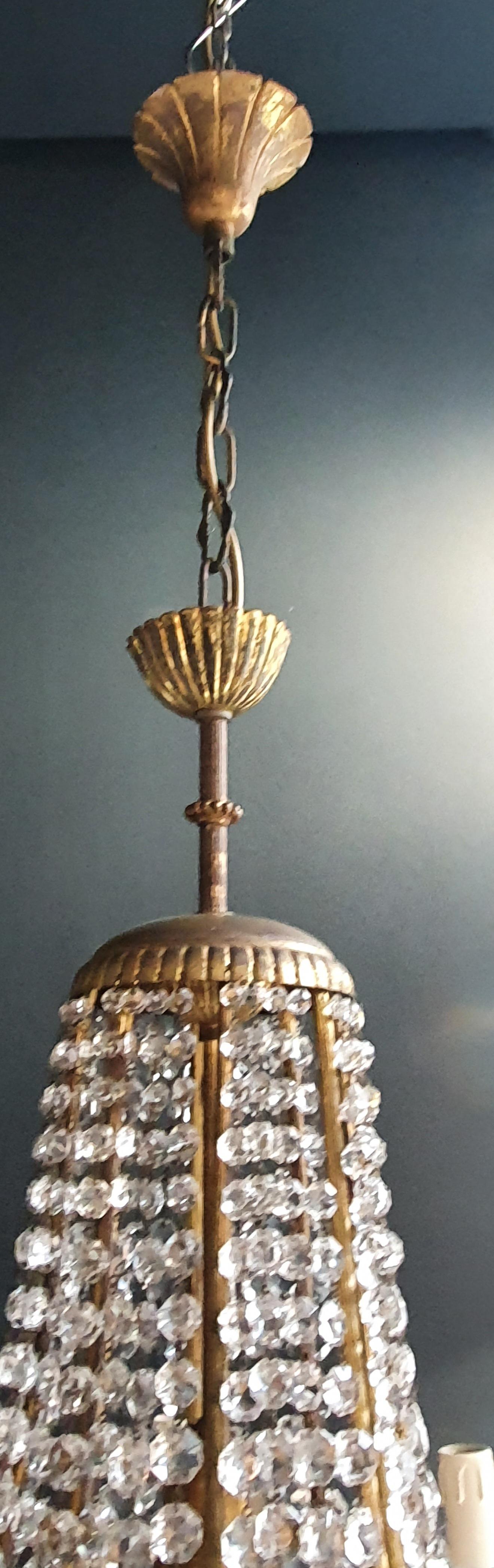 Hand-Knotted Fine Brass Empire Chandelier Crystal Lustre Basket Lamp Antique